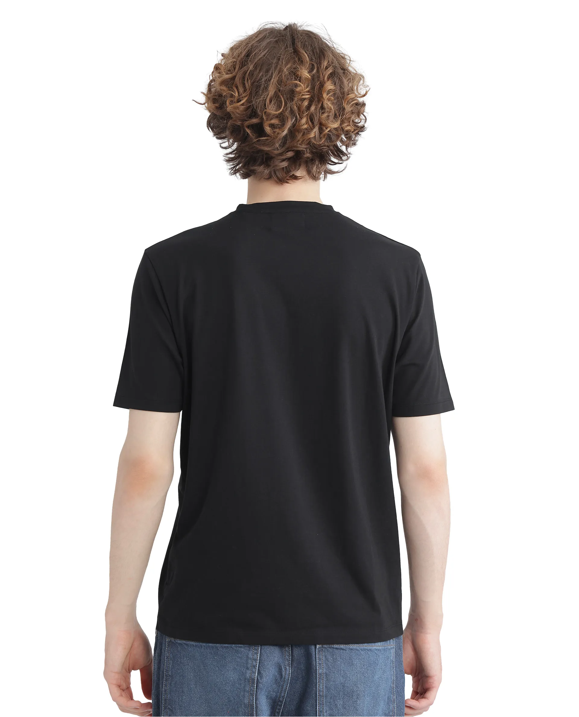 Rare Rabbit Men's Purt Black Cotton Plain Regular Fit Half Sleeve Crew Neck T-Shirt - Image 6