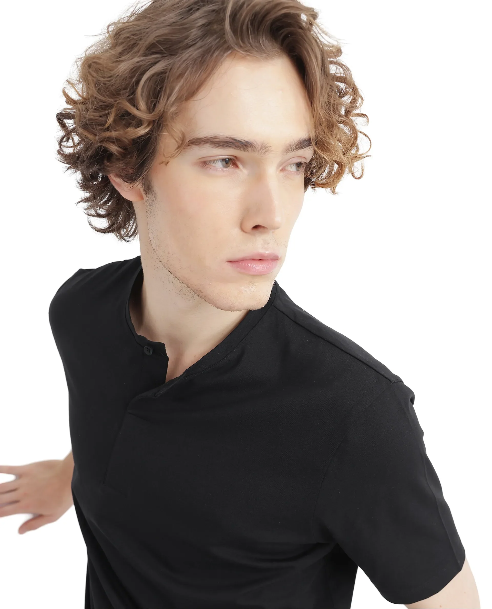 Rare Rabbit Men's Purt Black Cotton Plain Regular Fit Half Sleeve Crew Neck T-Shirt - Image 8