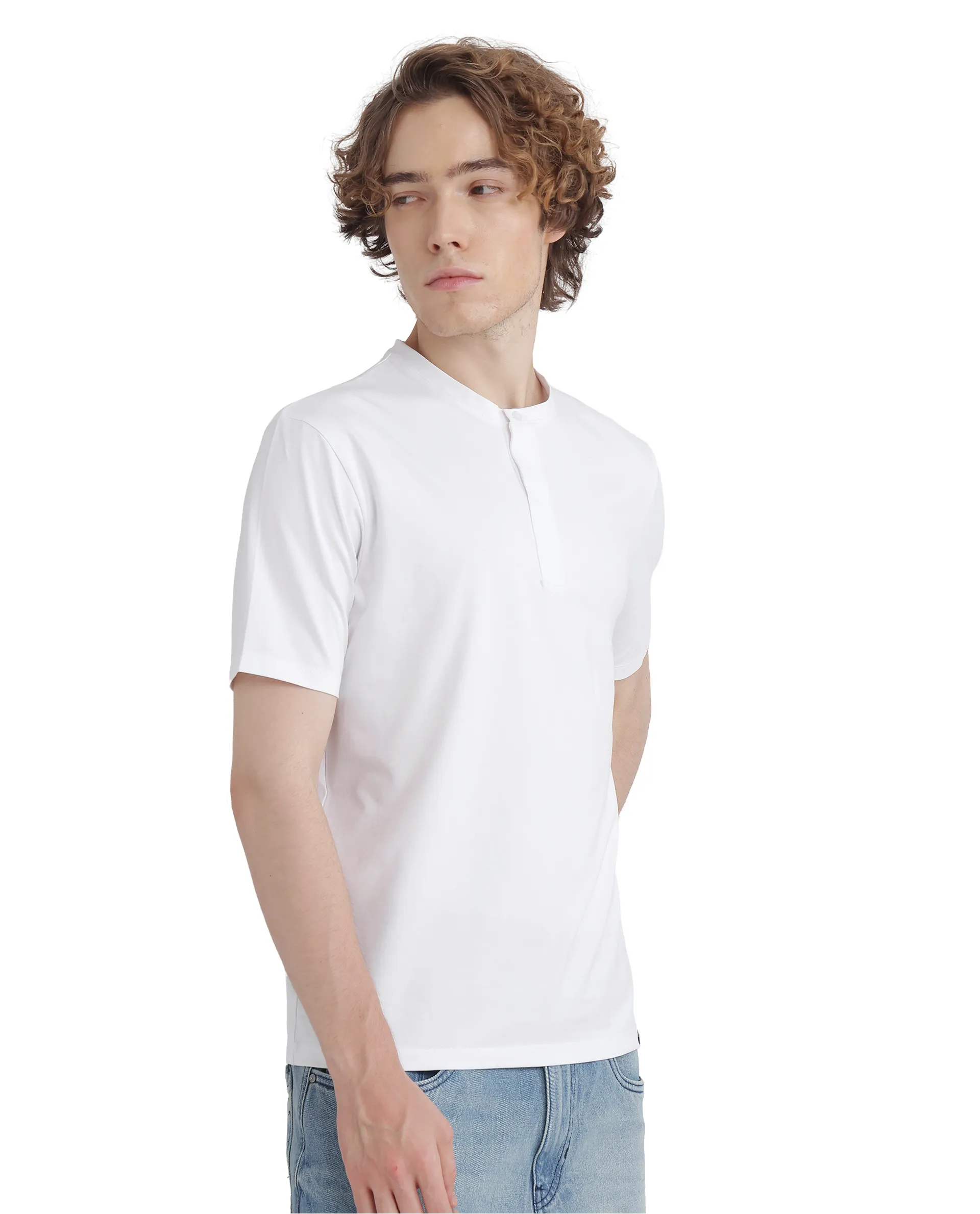 Rare Rabbit Men's Purt White Cotton Plain Regular Fit Half Sleeve Crew Neck T-Shirt - Image 3