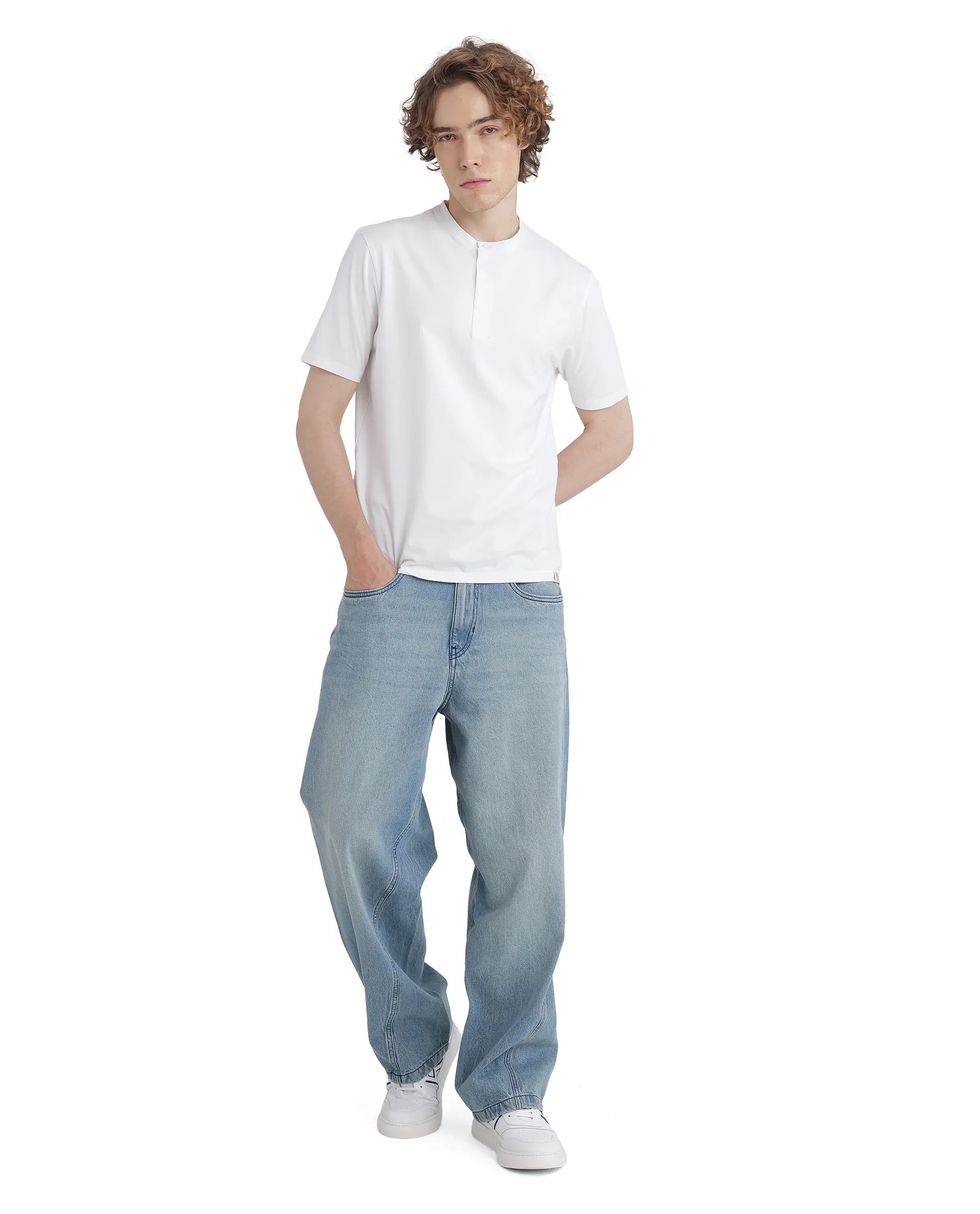 Rare Rabbit Men's Purt White Cotton Plain Regular Fit Half Sleeve Crew Neck T-Shirt - Image 4