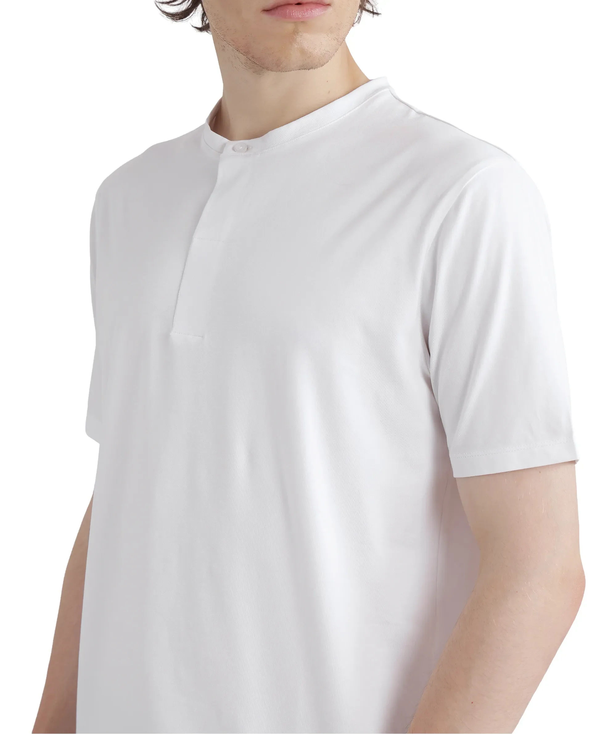 Rare Rabbit Men's Purt White Cotton Plain Regular Fit Half Sleeve Crew Neck T-Shirt - Image 6