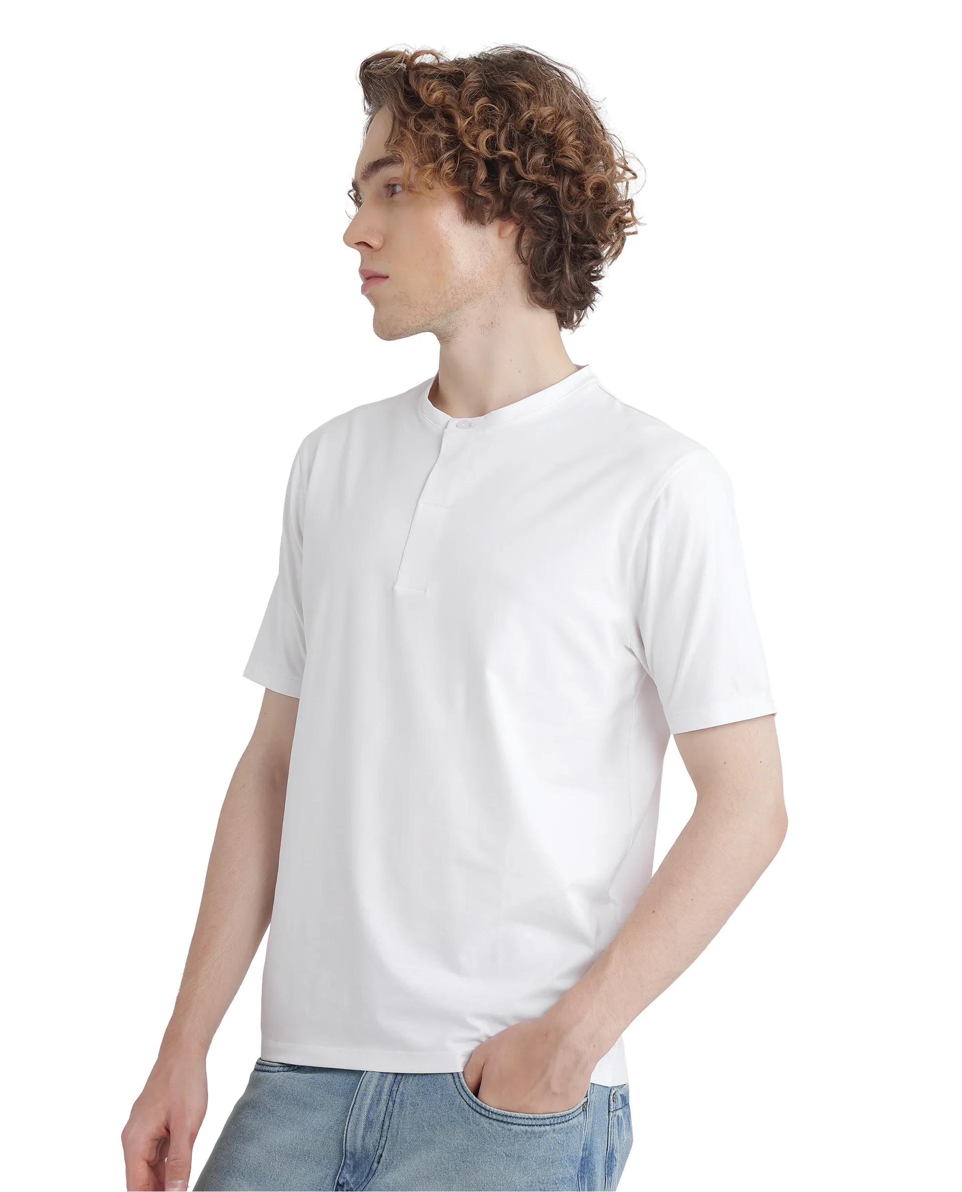 Rare Rabbit Men's Purt White Cotton Plain Regular Fit Half Sleeve Crew Neck T-Shirt - Image 7