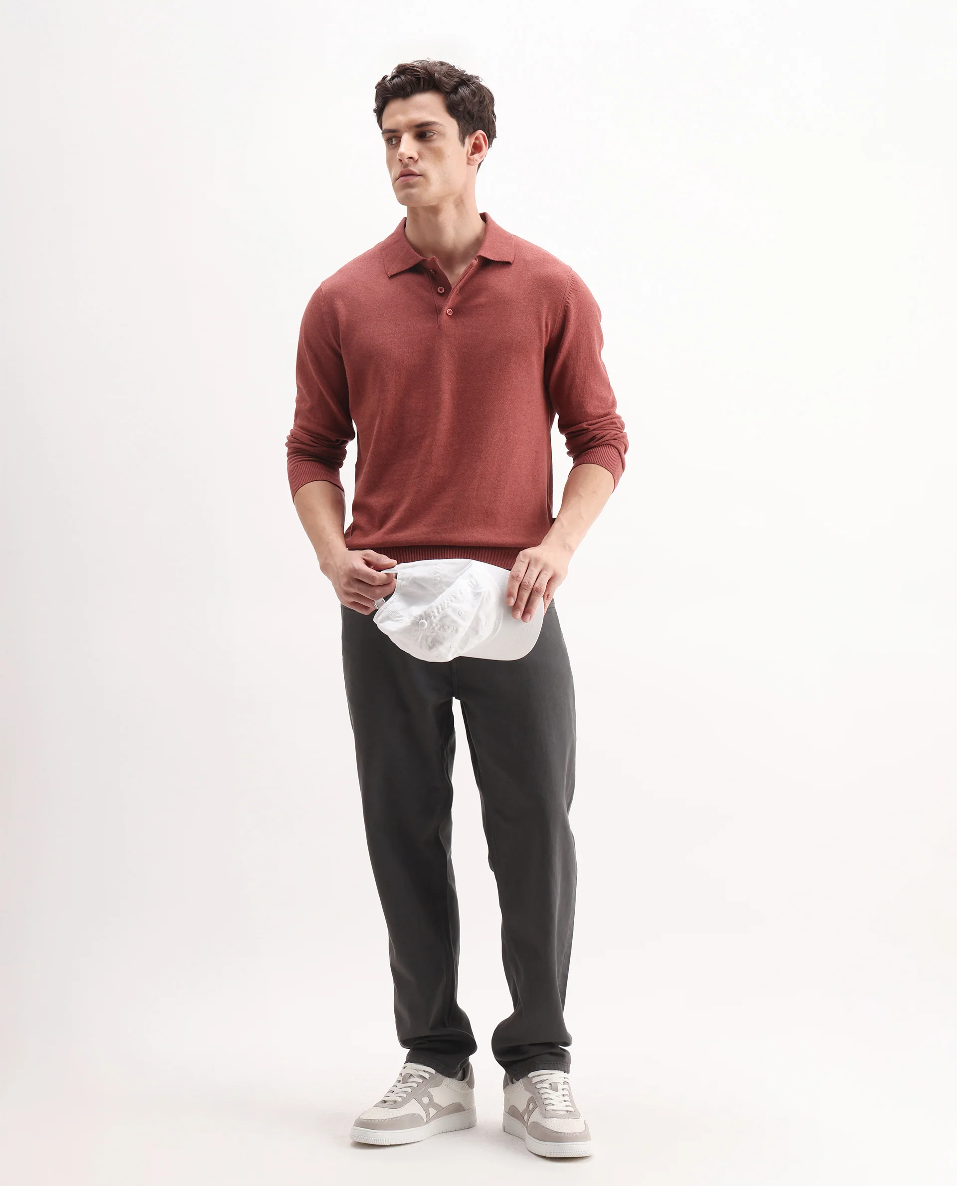 Rare Rabbit Men's Pyer-25 Rust Cotton Blend Fabric Collared Neck Regular Fit Plain Polo - Image 2