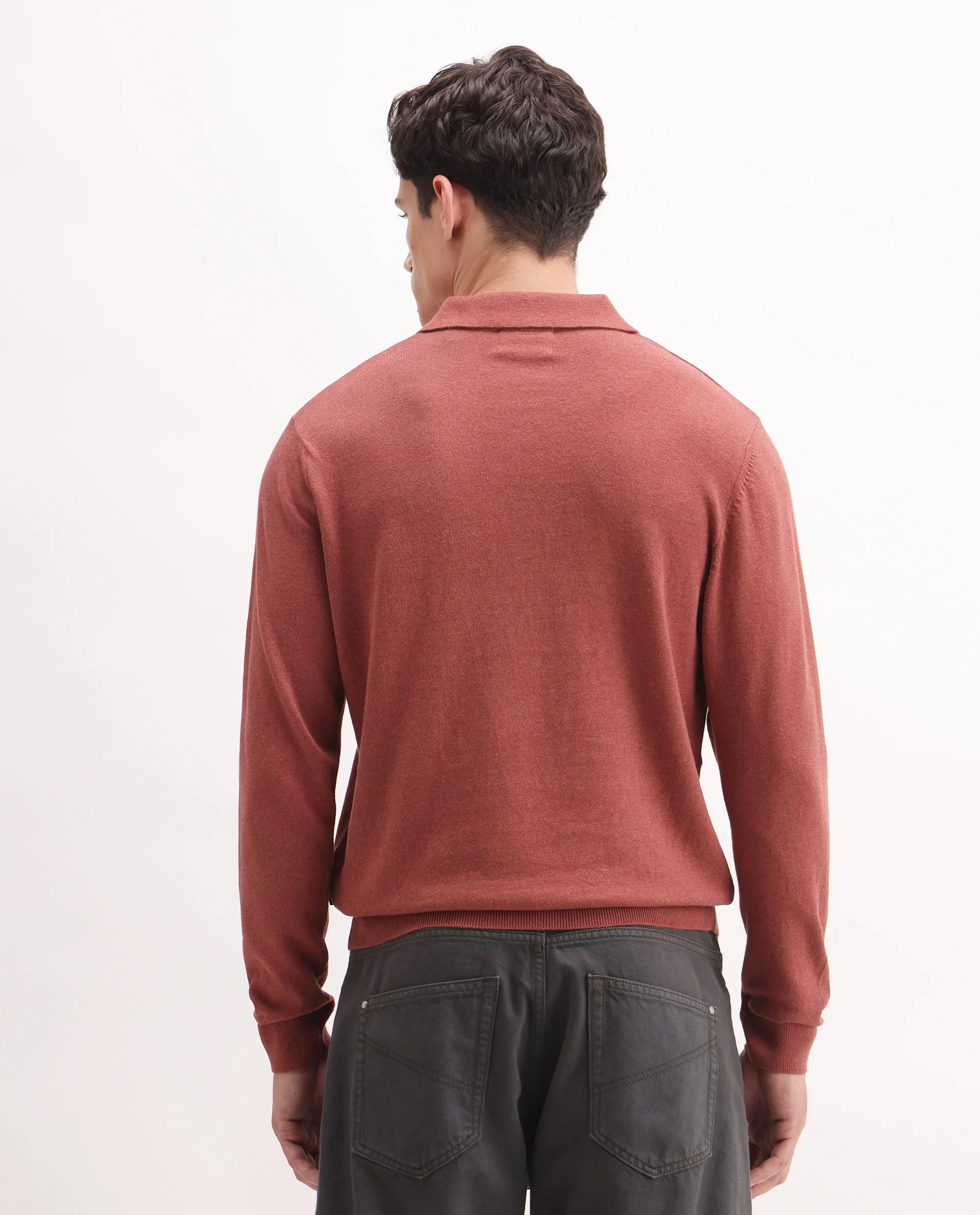 Rare Rabbit Men's Pyer Red Flat Knit Plain Regular Fit Full Sleeve Polo - Image 7