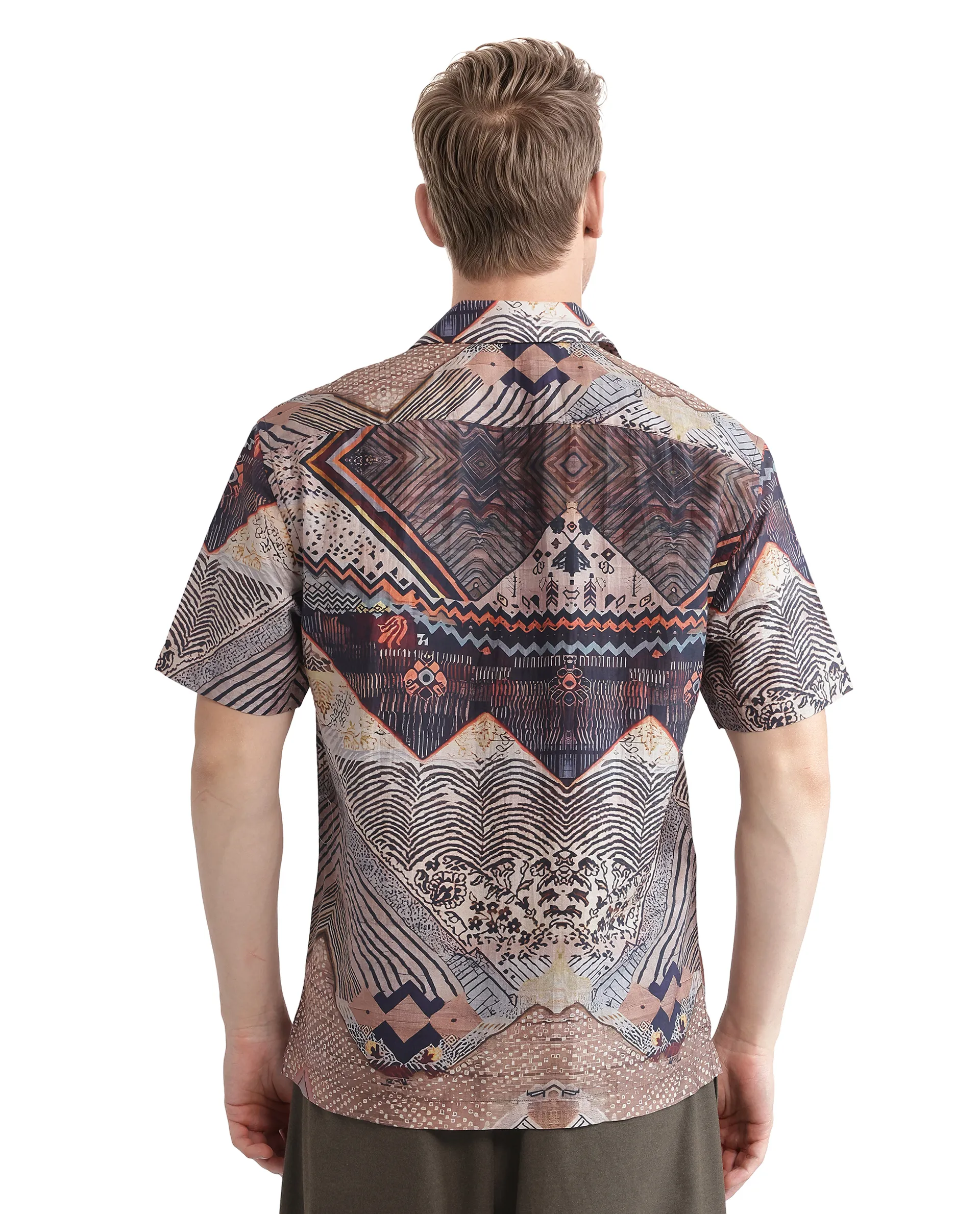 Rare Rabbit Men's Quem Dark Brown Tencel Blend Abstract Print Boxy Fit Half Sleeve Cuban Collar Shirt - Image 6