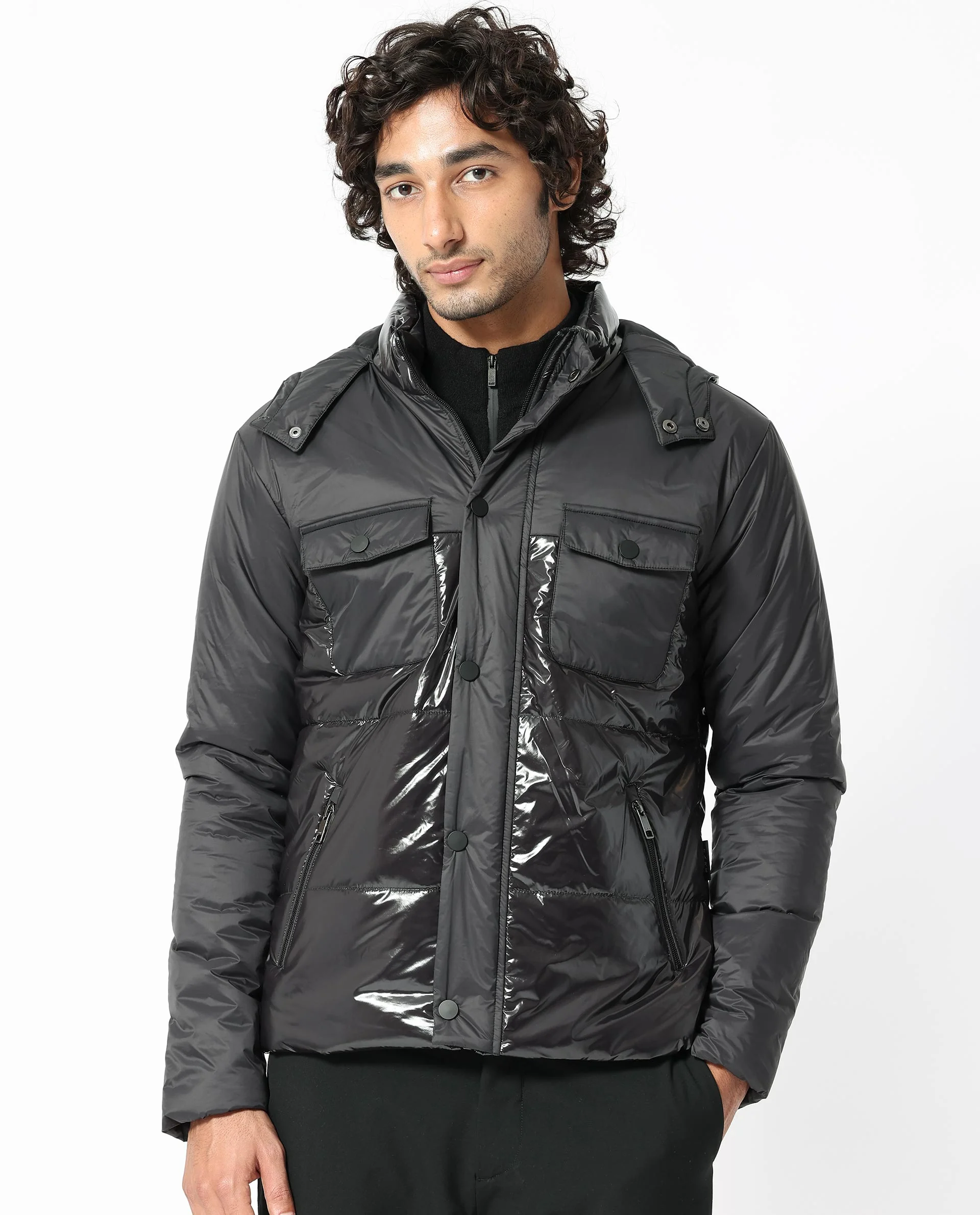 Rare Rabbit Men's Ragon Black Polyester Plain Relaxed Fit Full Sleeve Hooded Jacket - Image 10