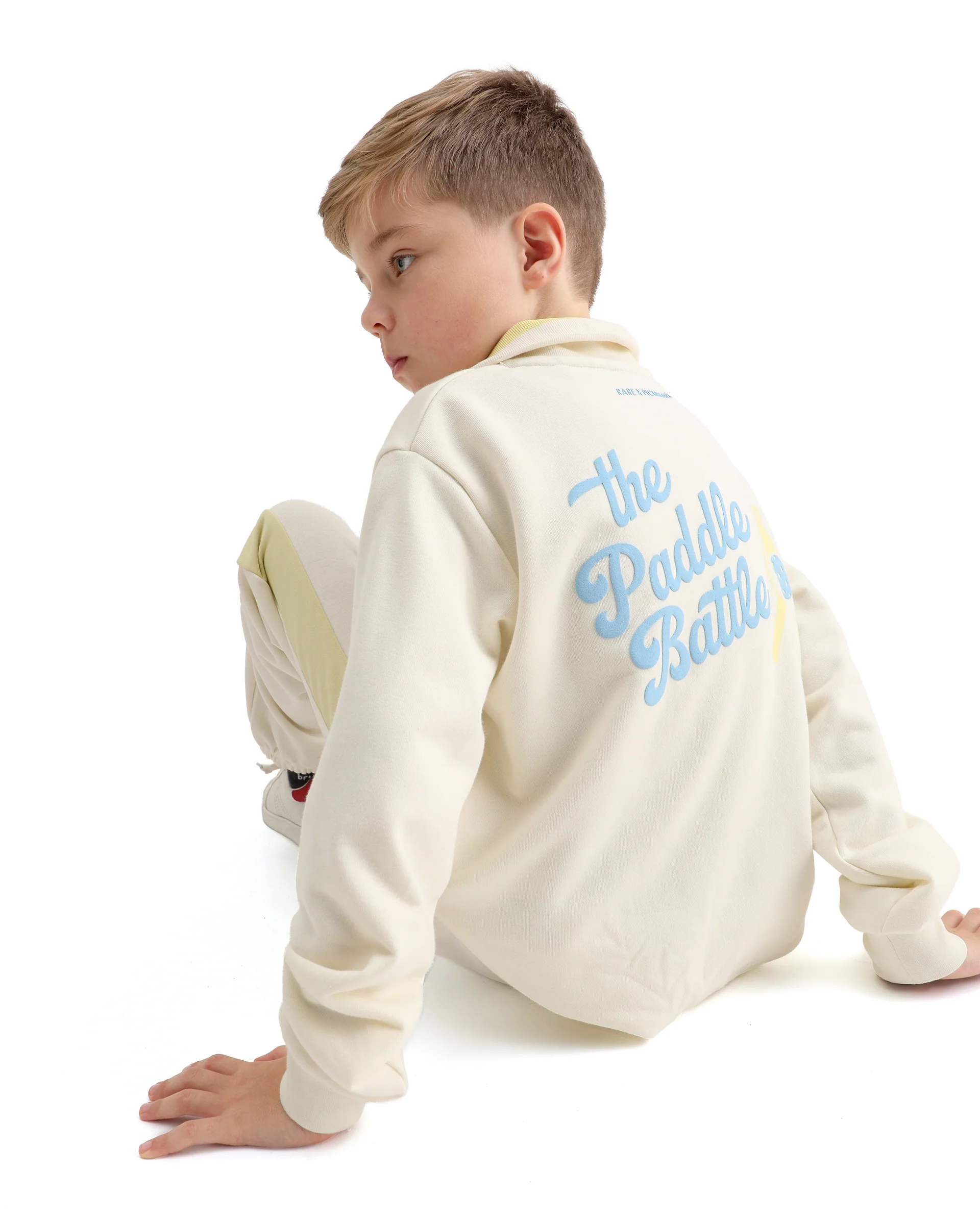 Rare Ones Kids Tage Off White Cotton Blend Zipper Closure Puff Print Oversized Sweatshirt