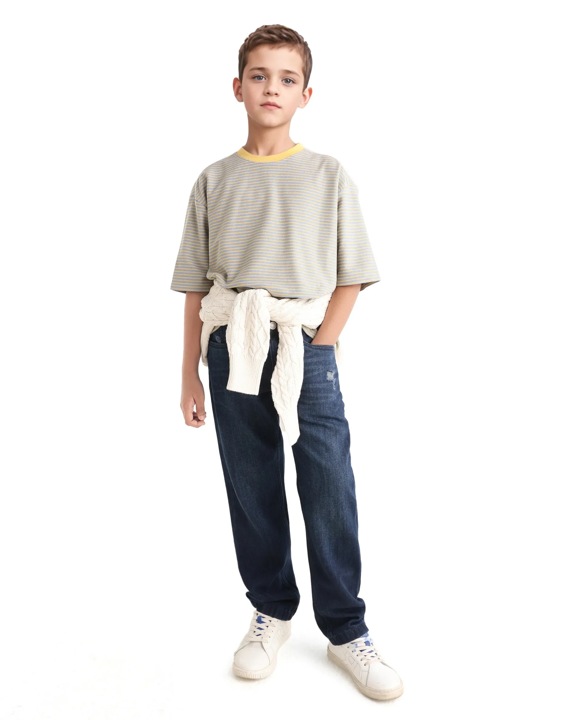 Rare Ones Kids Malco Grey Cotton Pull On Striped Oversized T-Shirt - Image 2