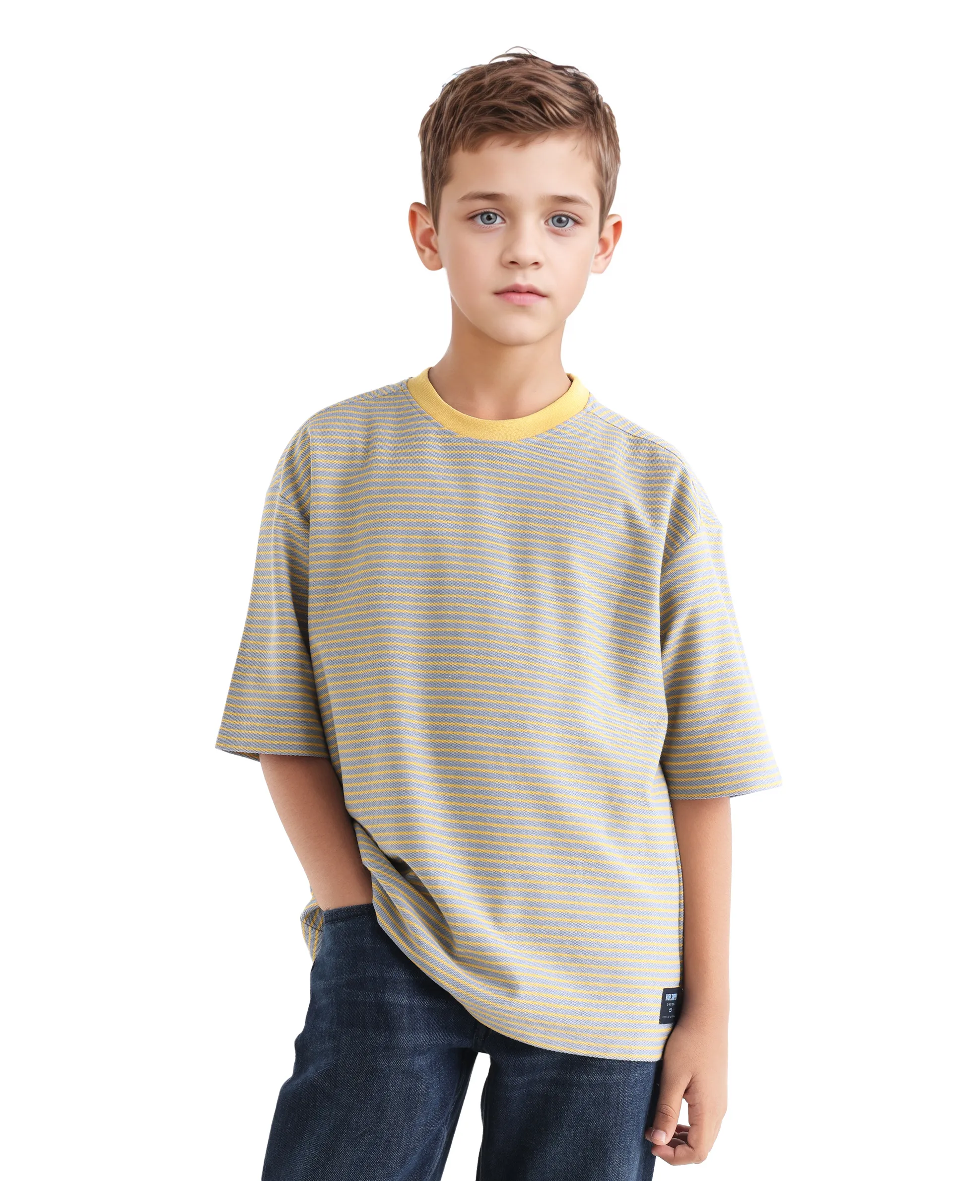 Rare Ones Kids Malco Grey Cotton Pull On Striped Oversized T-Shirt - Image 3