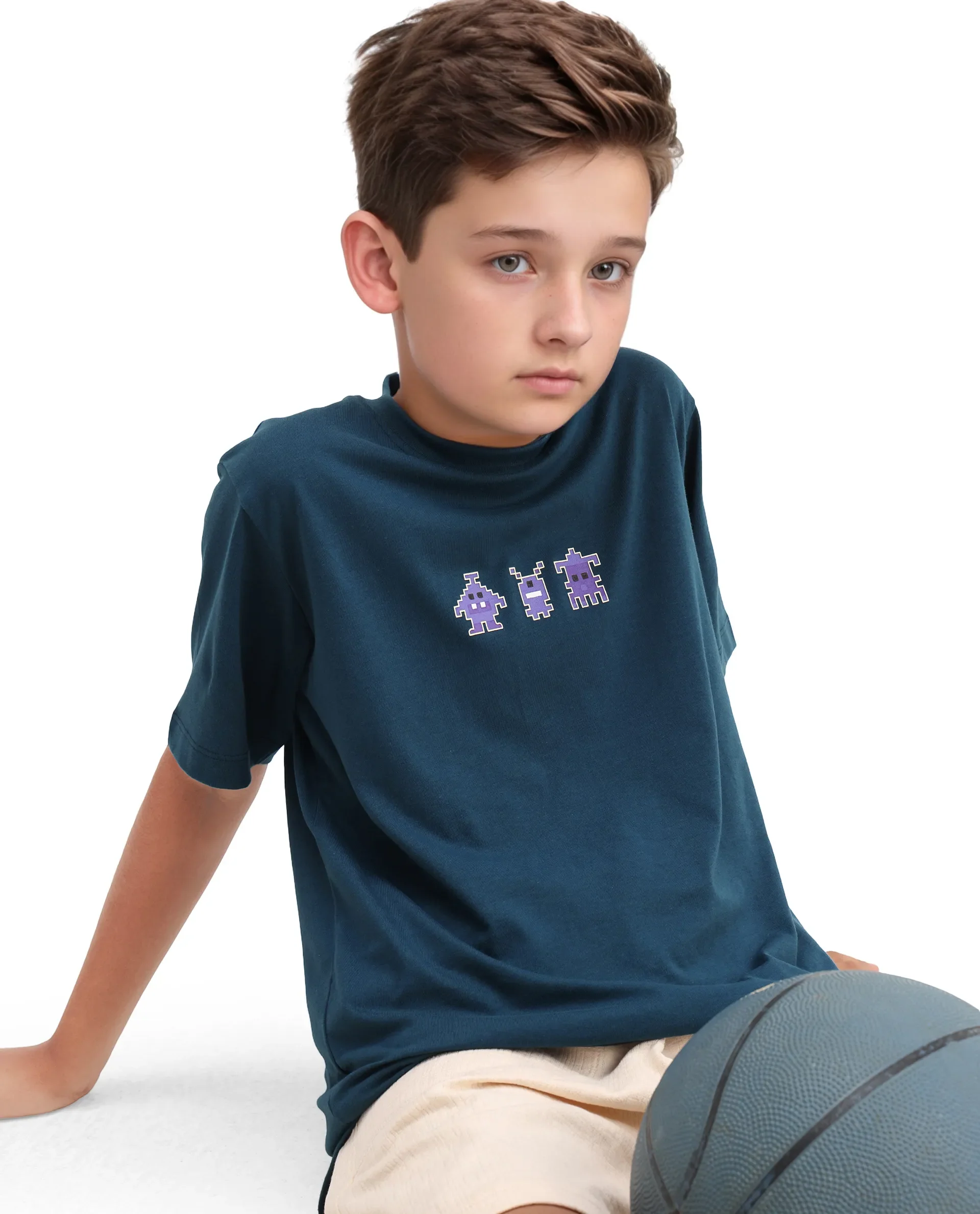 Rare Ones Kids Sung Teal Cotton Graphic Print Regular Fit T-Shirt