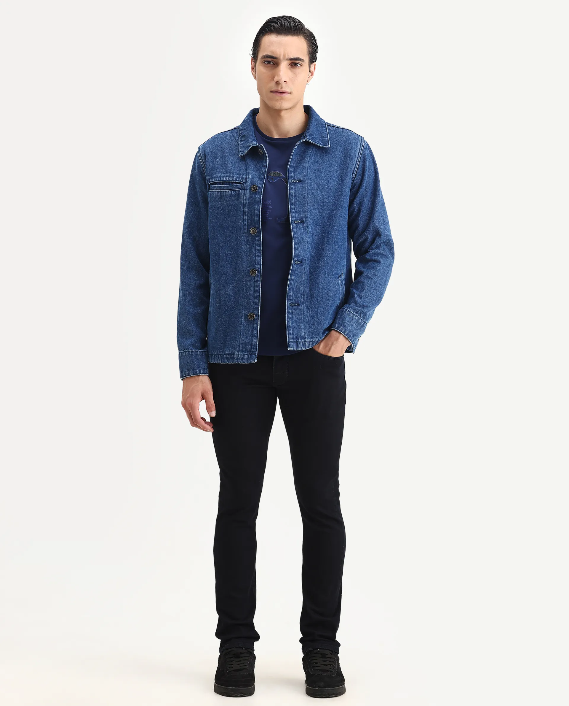 Rare Rabbit Men's Reid Dark Blue Cotton Blend Plain Hawk Slim Fit Jeans