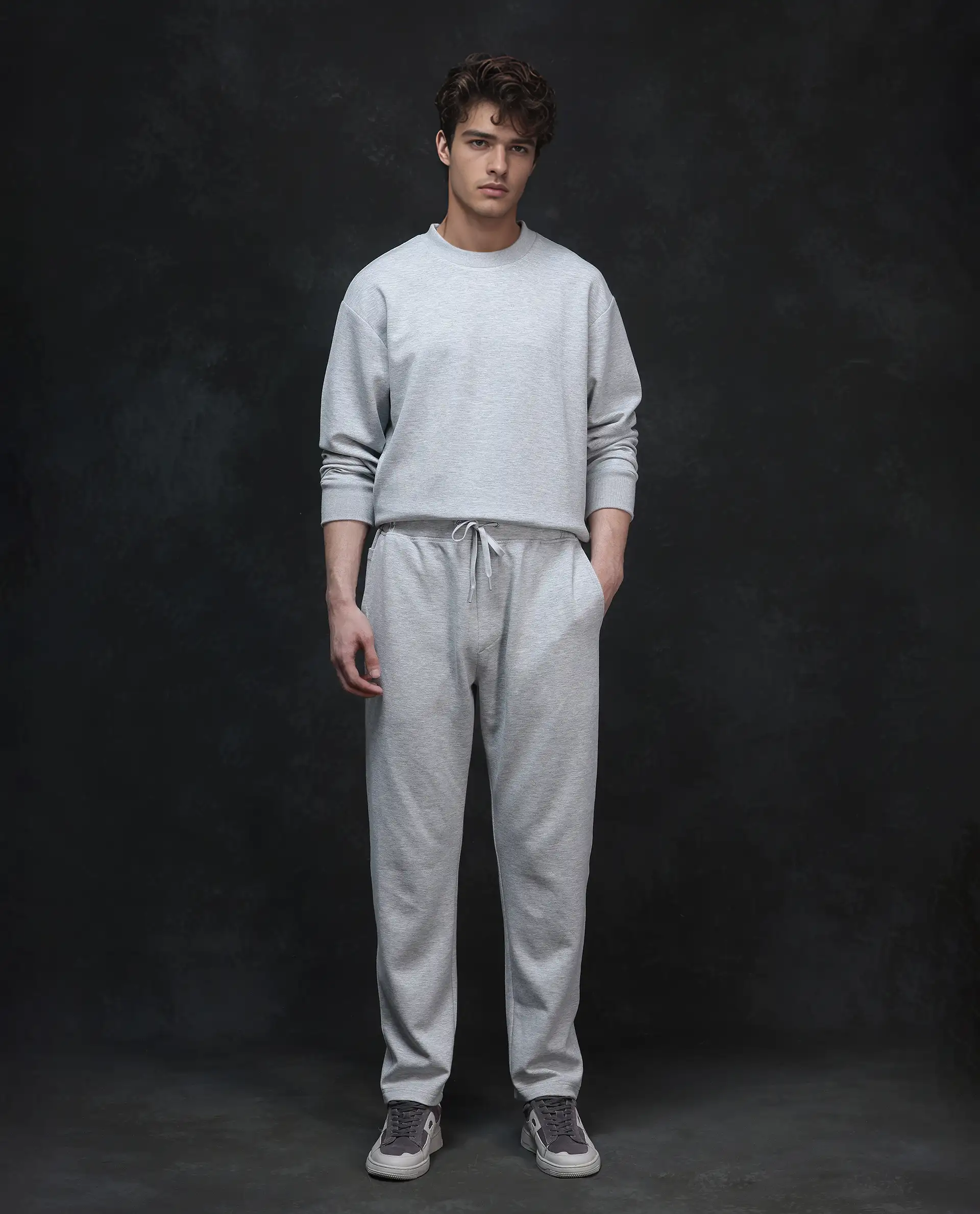 Rare Rabbit Men's Renk Melange Grey Modal Plain Baggy Fit Track Pant - Image 2