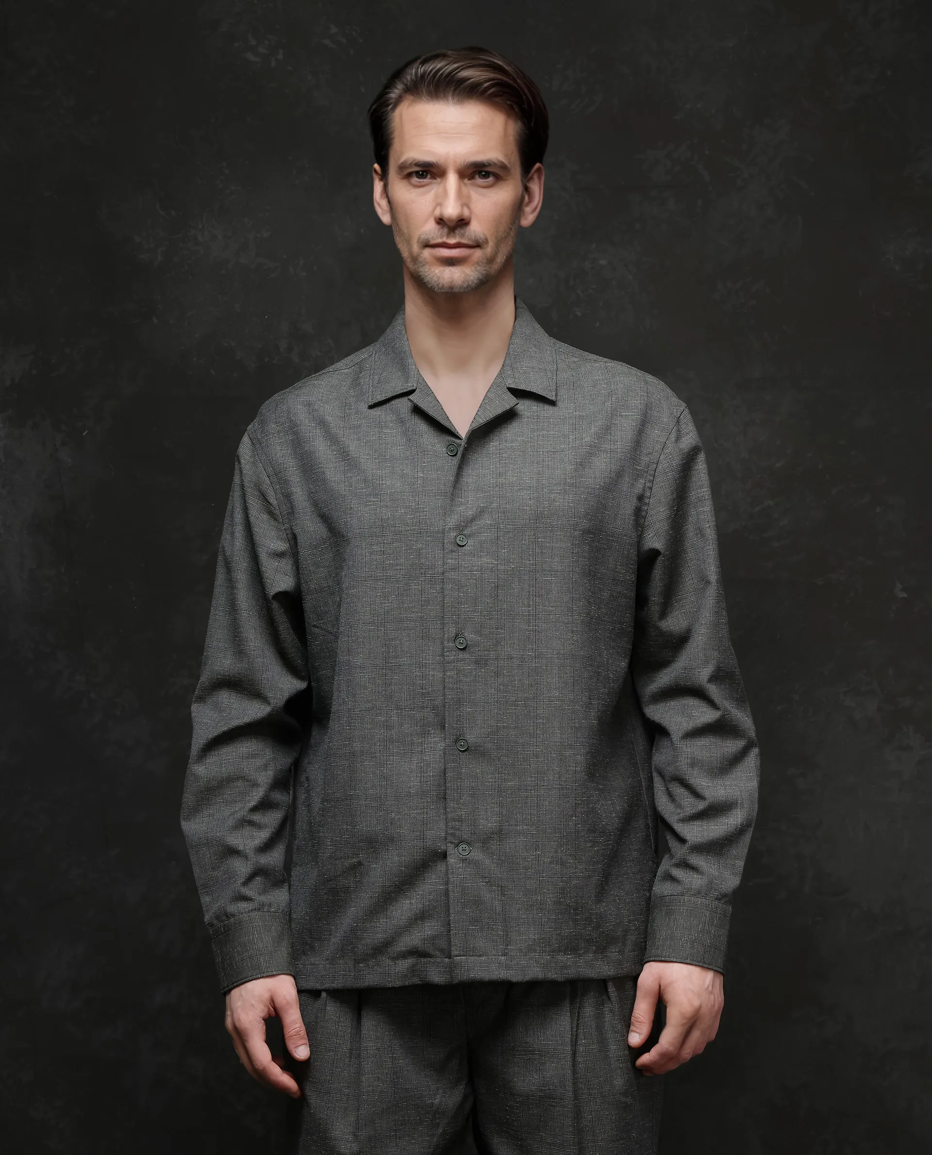 Rare Rabbit Men's Reno Dark Green Cotton Checked Print Regular Fit Full Sleeve Lapel Neck Shirt