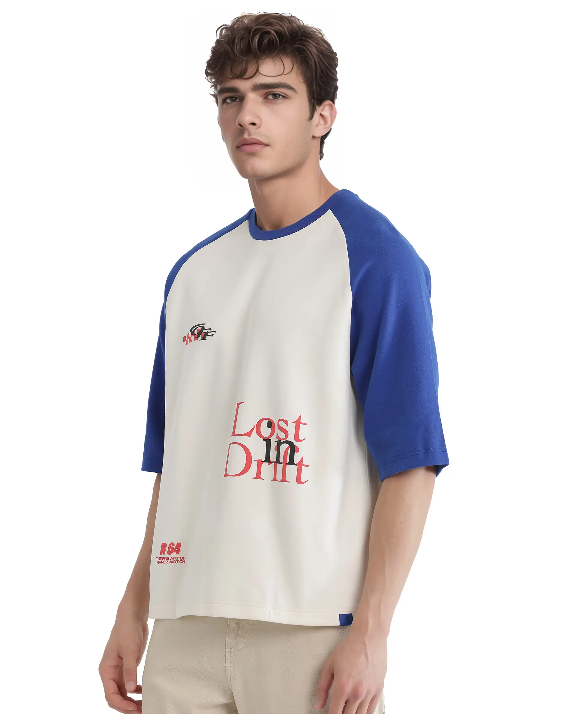 Rare Rabbit Men's Reva Off White Cotton Blend Hd Print Oversized Fit Half Sleeve Crew Neck T-Shirt - Image 7