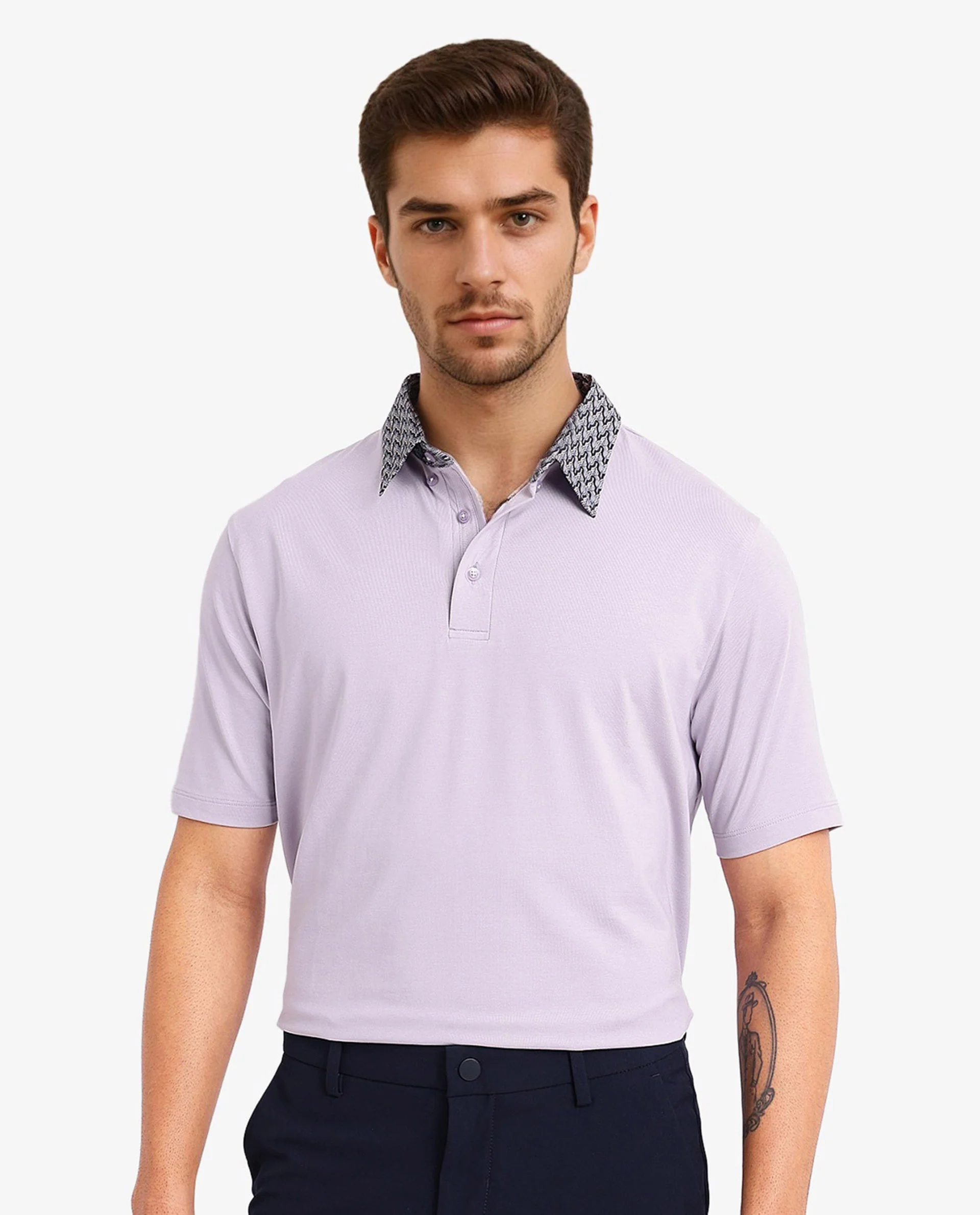 Rare Rabbit Men's Ringer-2 Dusky Purple Cotton Plain Regular Fit Half Sleeve Polo