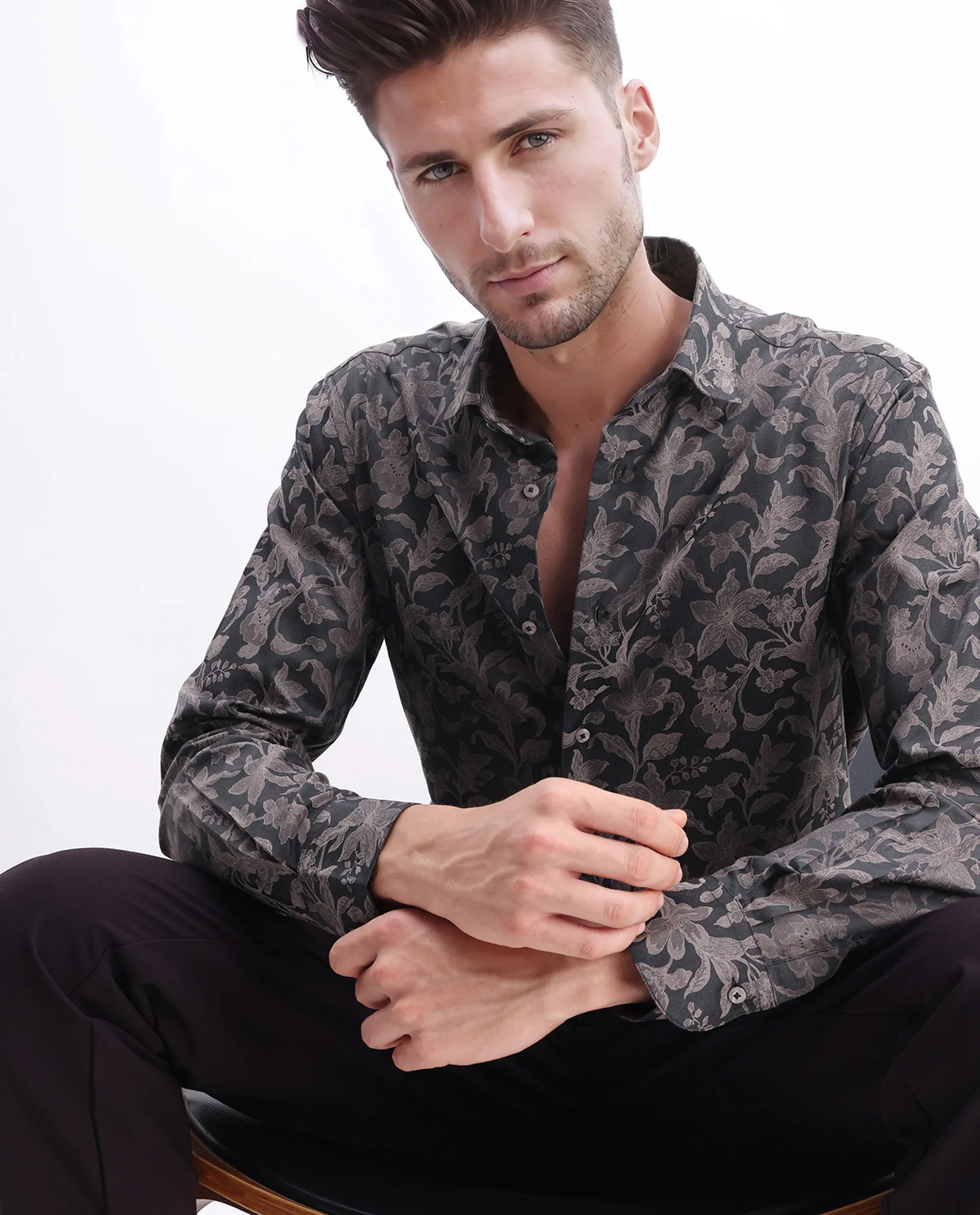 Rare Rabbit Men's Ringer-S Dusky Pink Cotton Jacquard Regular Fit Full Sleeve Collared Shirt
