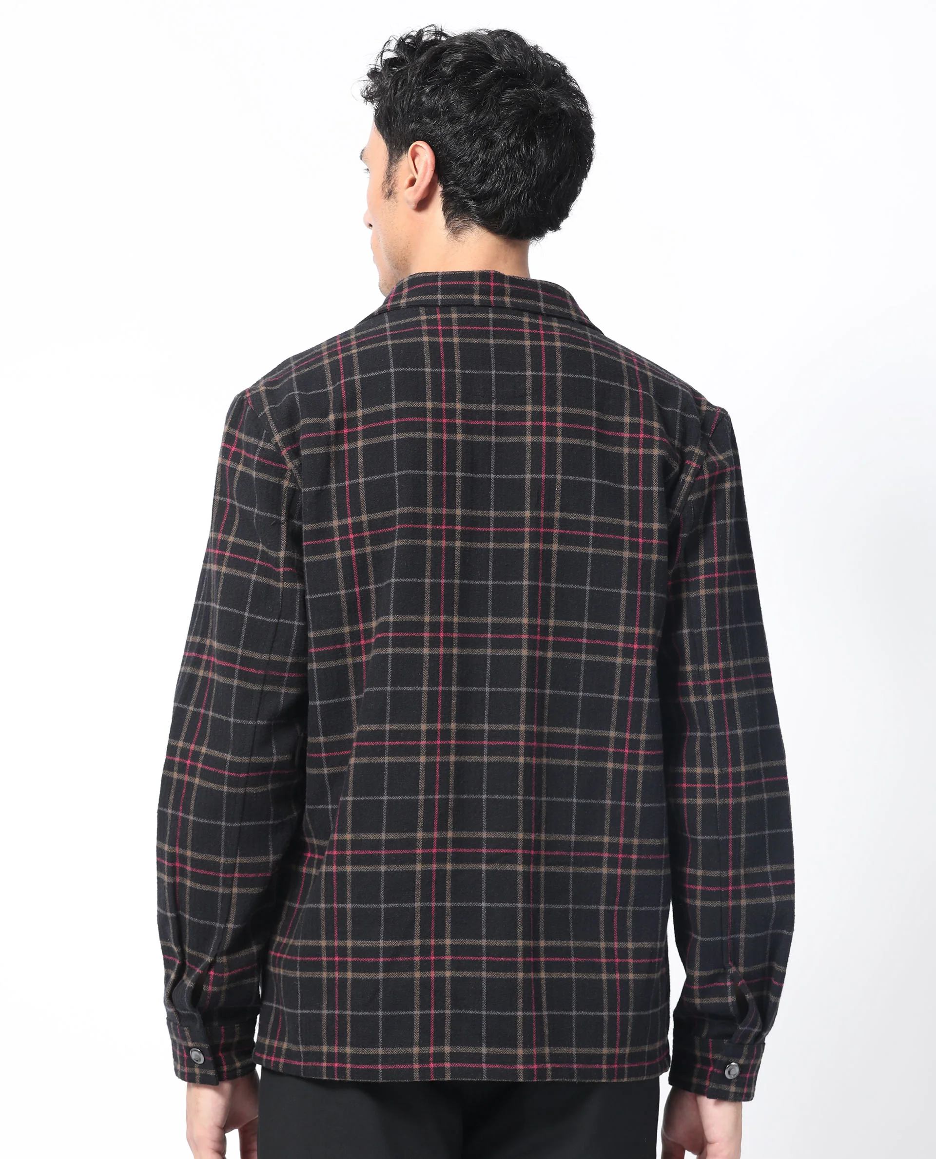 Rare Rabbit Men's Roche Black Cotton Checked Print Relaxed Fit Full Sleeve Collared Shacket - Image 10