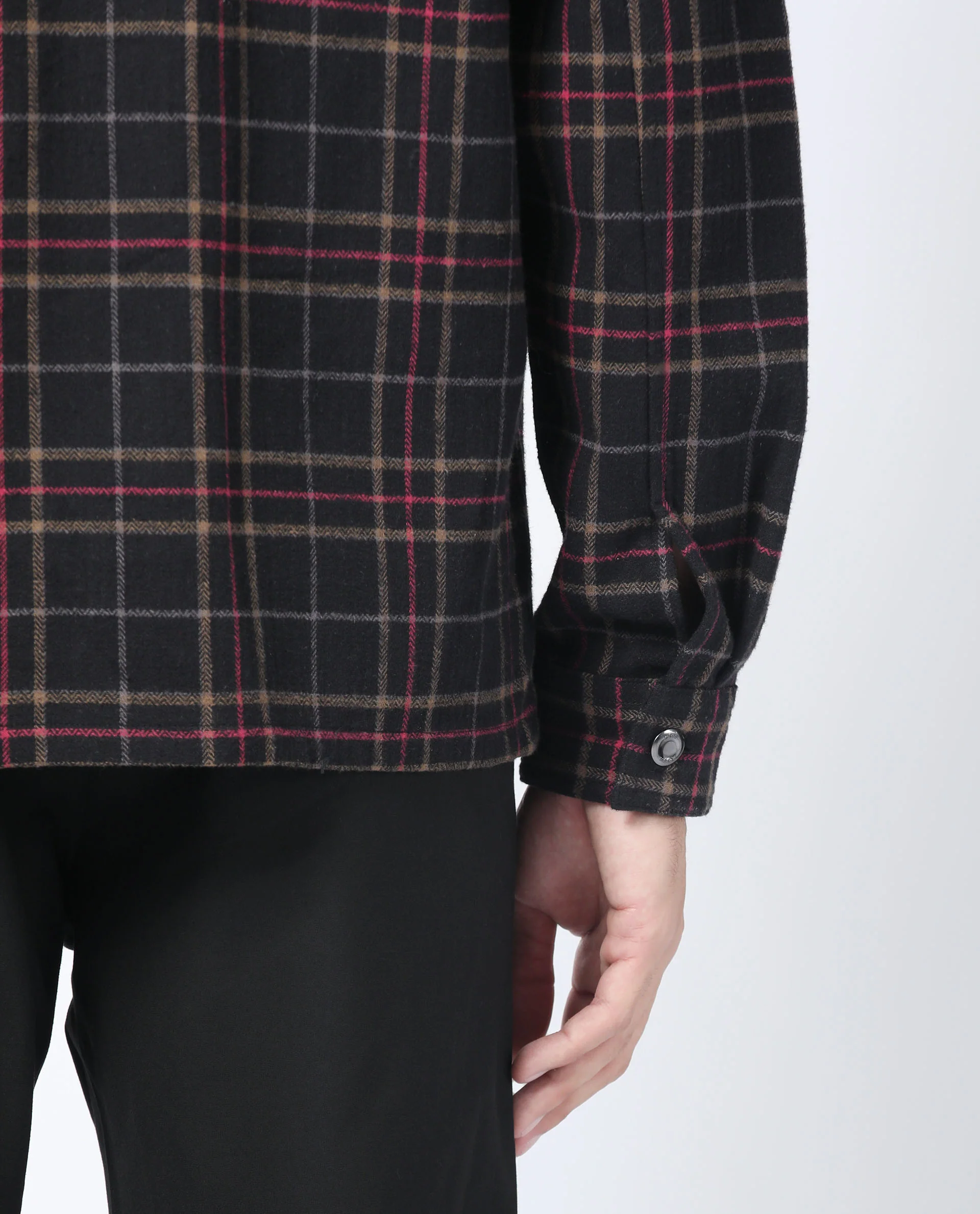 Rare Rabbit Men's Roche Black Cotton Checked Print Relaxed Fit Full Sleeve Collared Shacket - Image 6