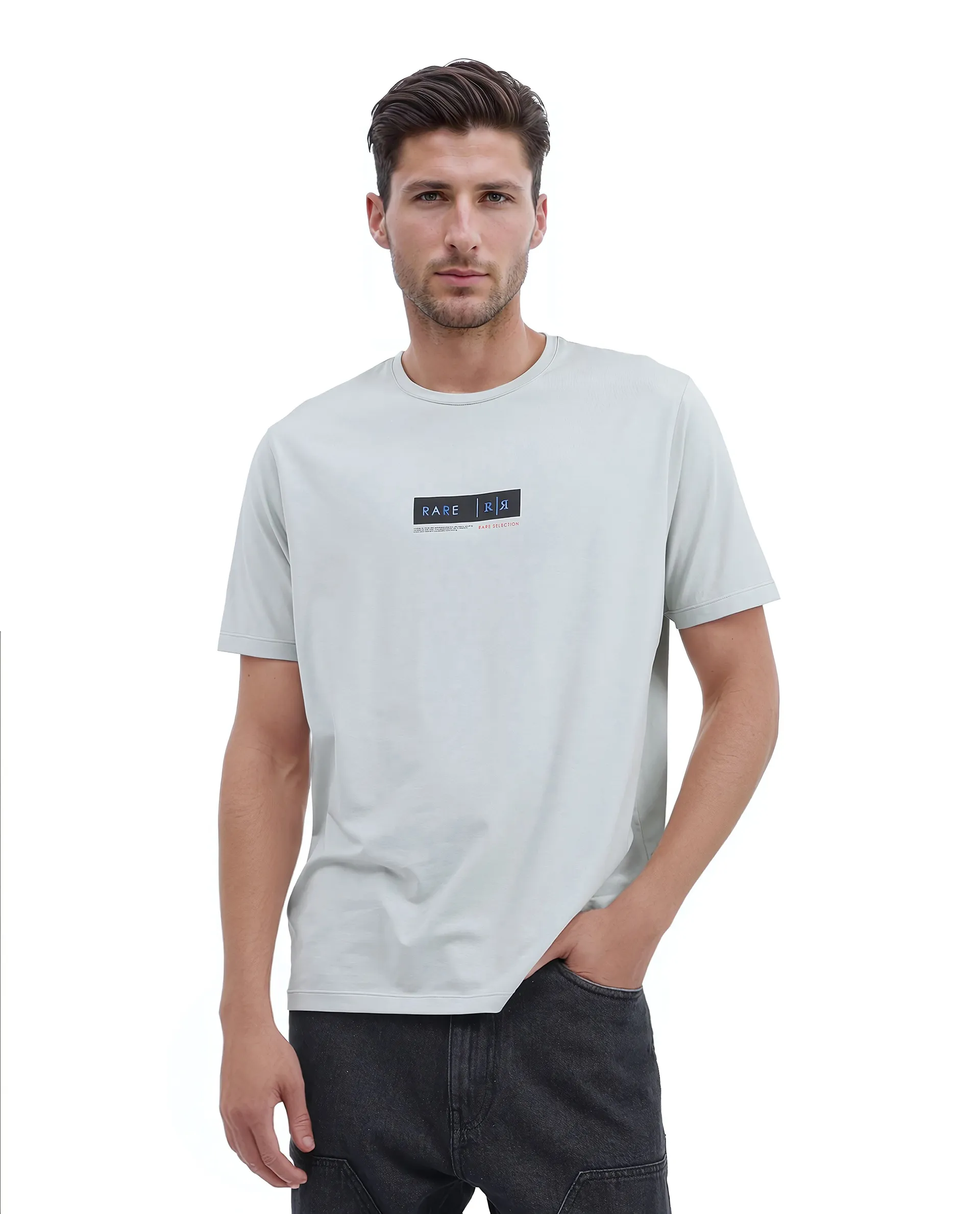 Rare Rabbit Men's Rolt Dusky Green Cotton Graphic Print Regular Fit Half Sleeve Crew Neck T-Shirt