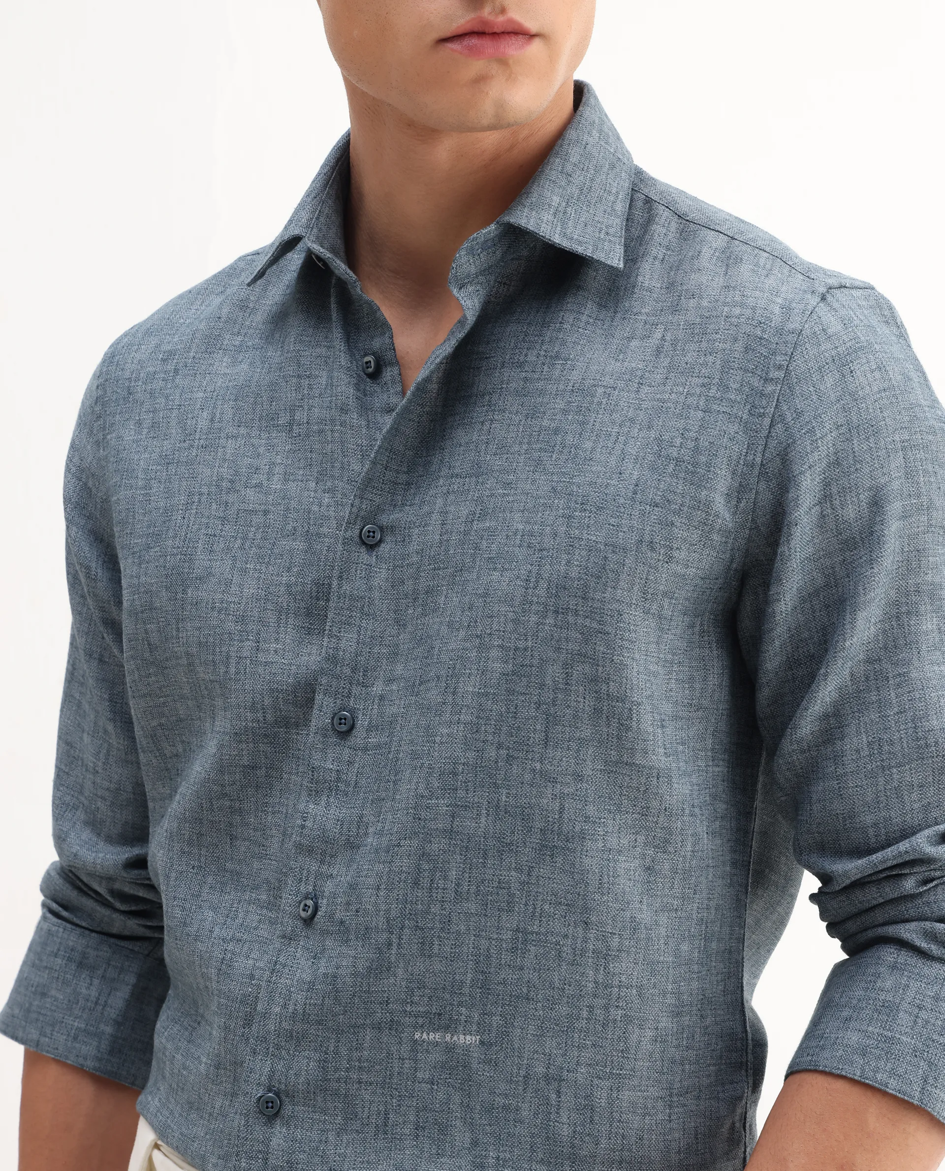 Rare Rabbit Men's Rome-Fs Dusky Blue Polyester Plain Regular Fit Full Sleeve Collared Shirt - Image 3