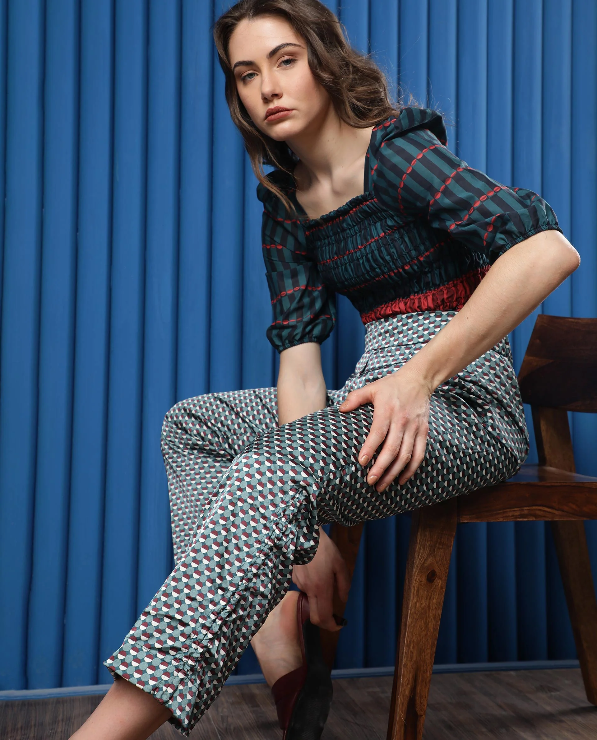Rareism Women's Rosa Multi Polyester Polka Print Ankle Length Tailored Trouser