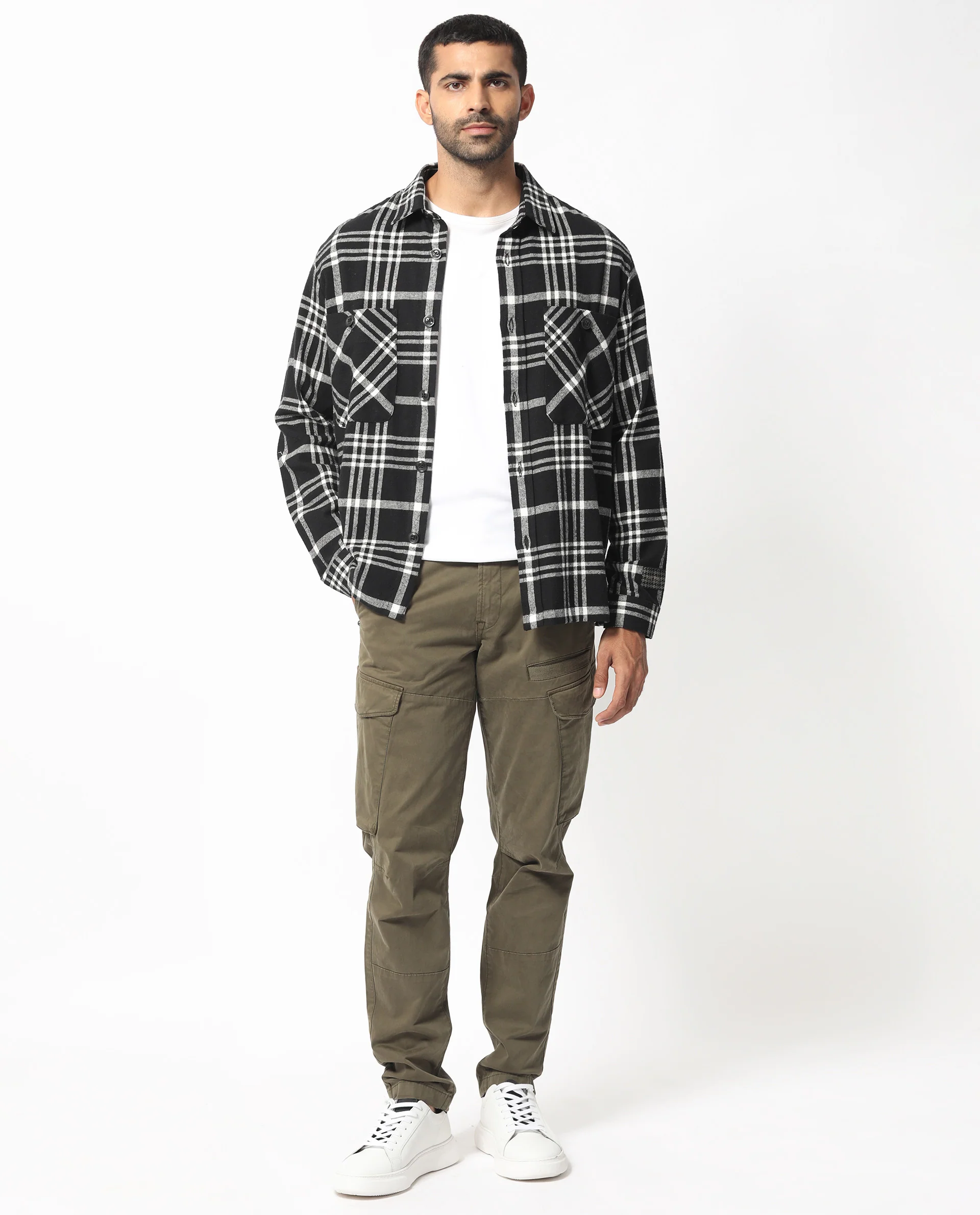 Rare Rabbit Men's Rousso Black Cotton Checked Print Relaxed Fit Full Sleeve Collared Shacket - Image 3