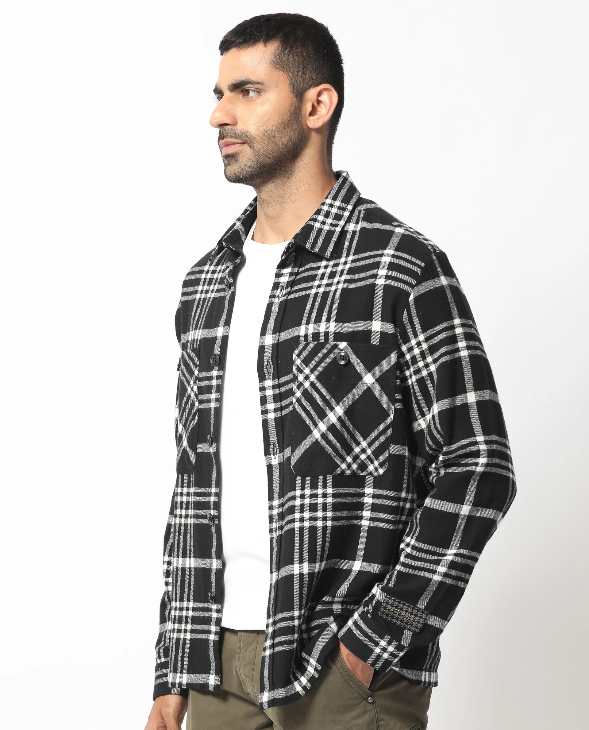 Rare Rabbit Men's Rousso Black Cotton Checked Print Relaxed Fit Full Sleeve Collared Shacket - Image 4