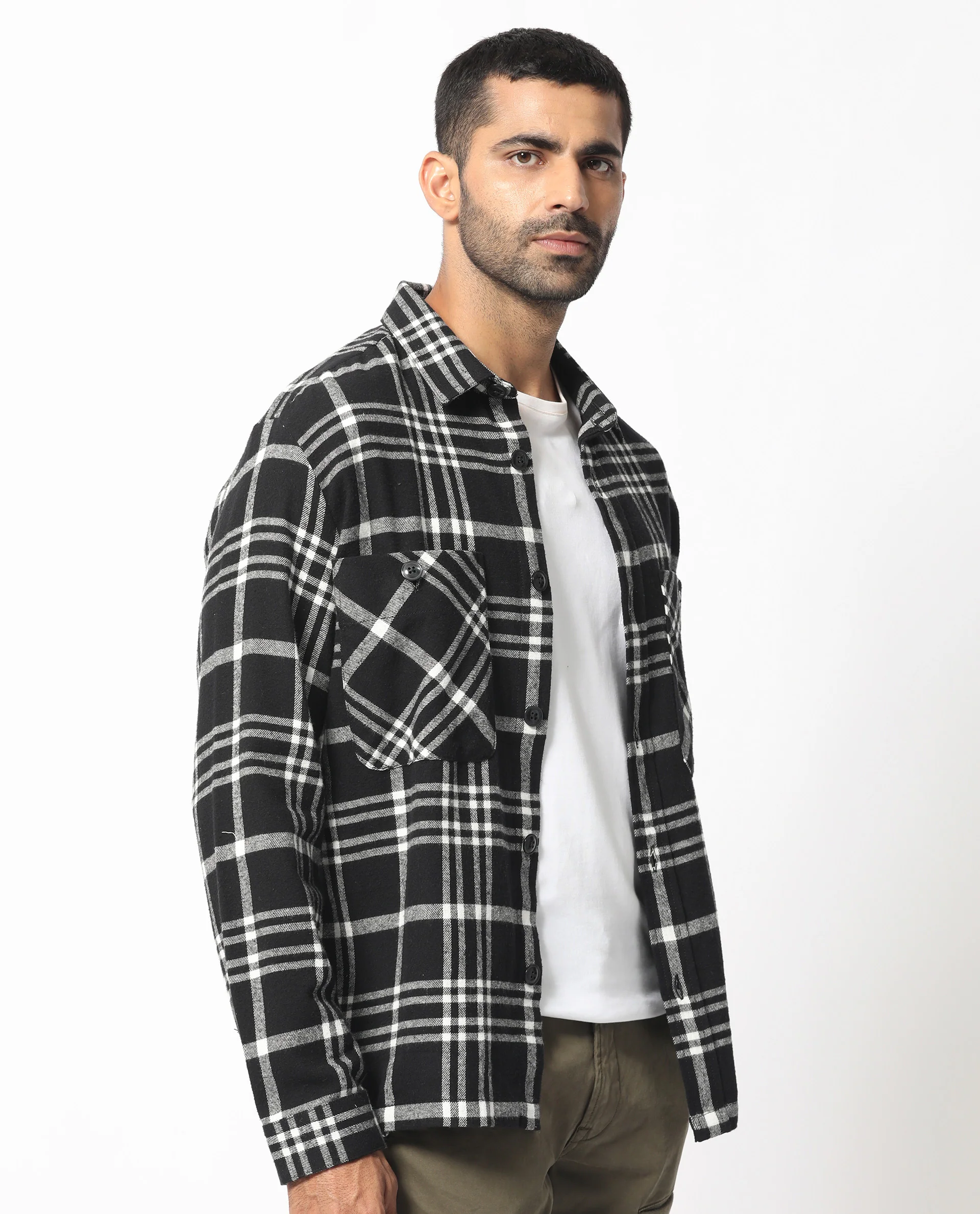 Rare Rabbit Men's Rousso Black Cotton Checked Print Relaxed Fit Full Sleeve Collared Shacket - Image 5