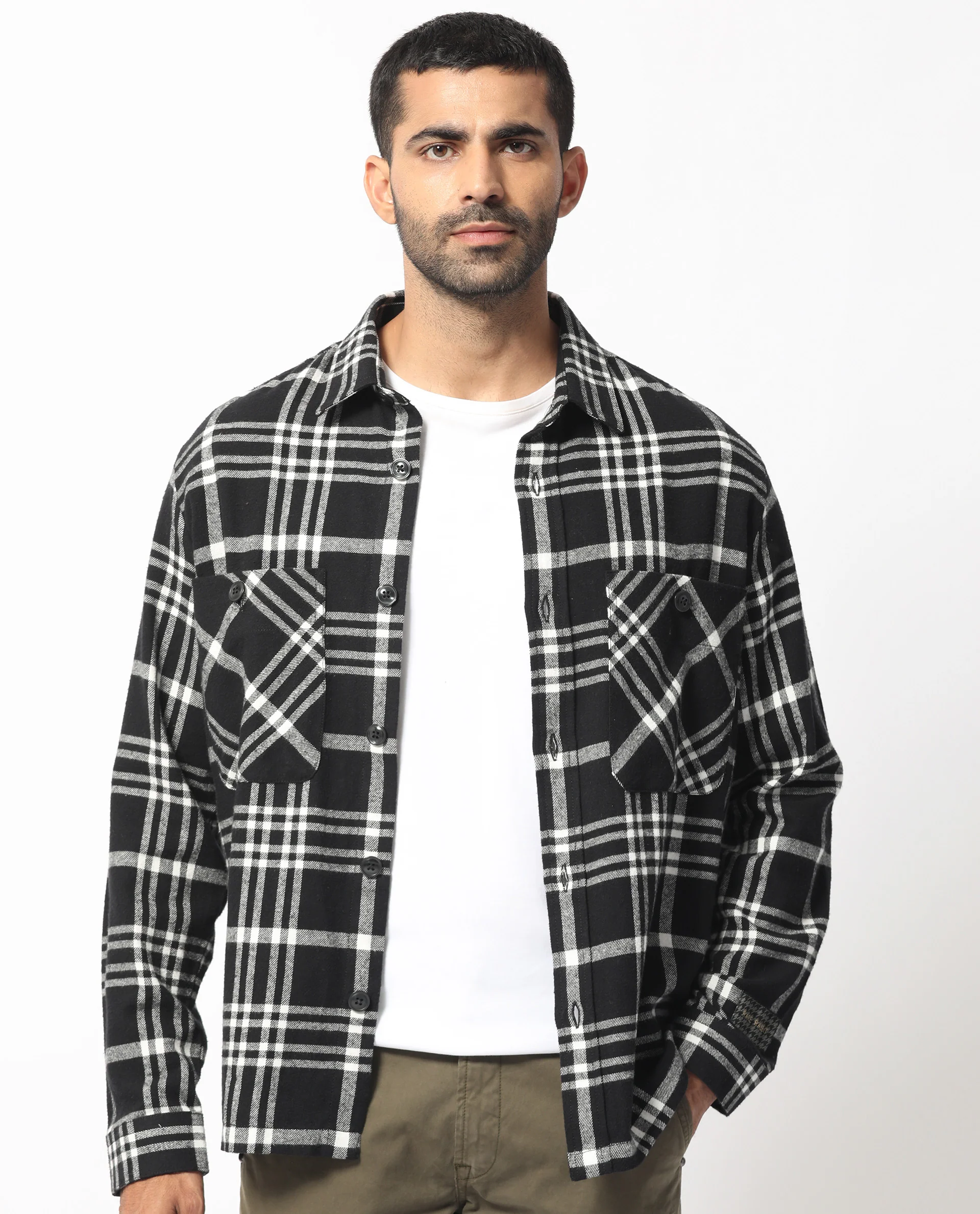 Rare Rabbit Men's Rousso Black Cotton Checked Print Relaxed Fit Full Sleeve Collared Shacket - Image 6