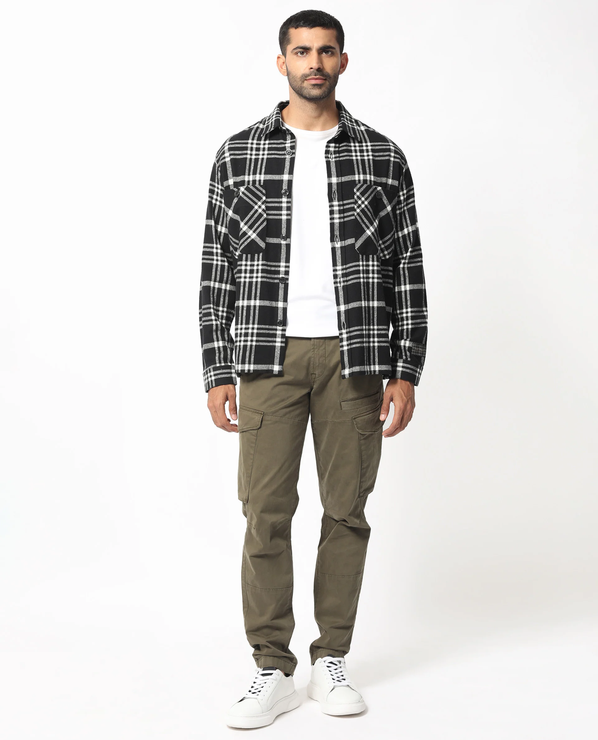 Rare Rabbit Men's Rousso Black Cotton Checked Print Relaxed Fit Full Sleeve Collared Shacket - Image 7