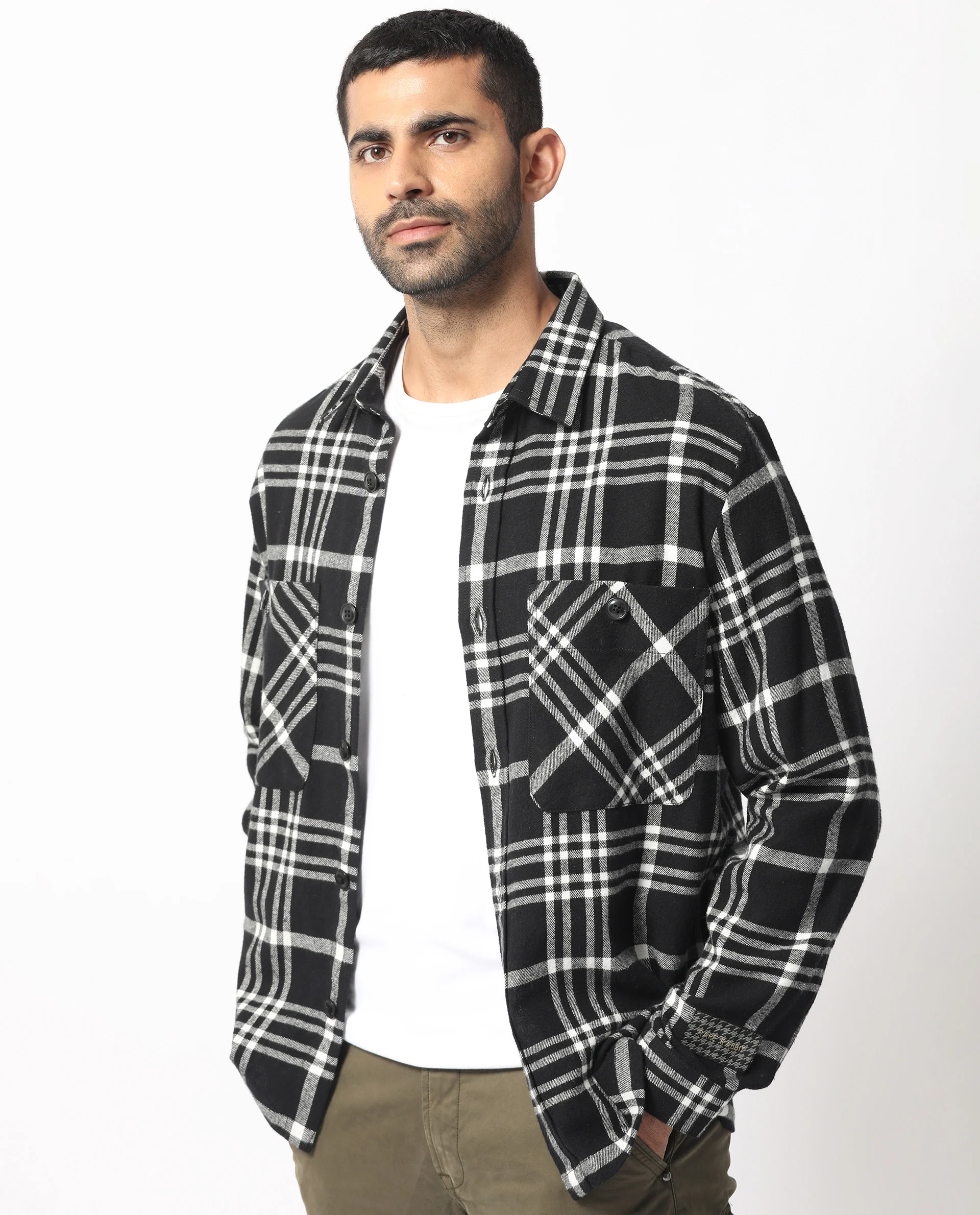 Rare Rabbit Men's Rousso Black Cotton Checked Print Relaxed Fit Full Sleeve Collared Shacket - Image 8
