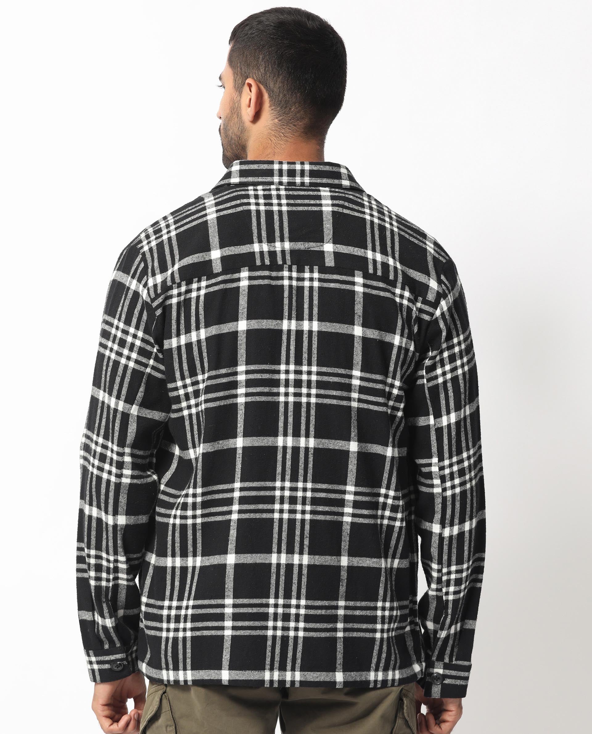 Rare Rabbit Men's Rousso Black Cotton Checked Print Relaxed Fit Full Sleeve Collared Shacket - Image 9