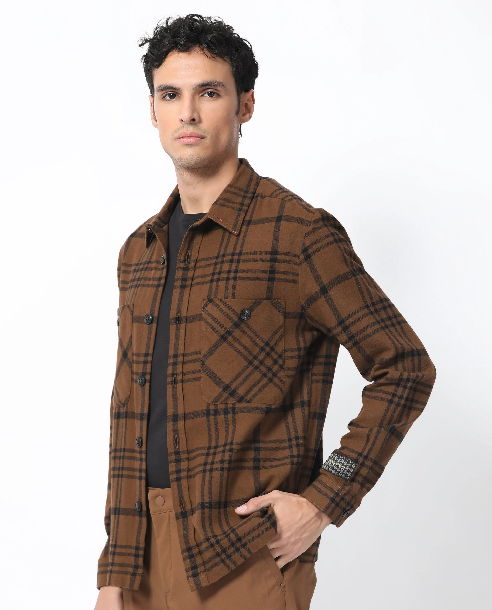 Rare Rabbit Men's Rousso Brown Cotton Checked Print Relaxed Fit Full Sleeve Spread Collar Shacket - Image 8