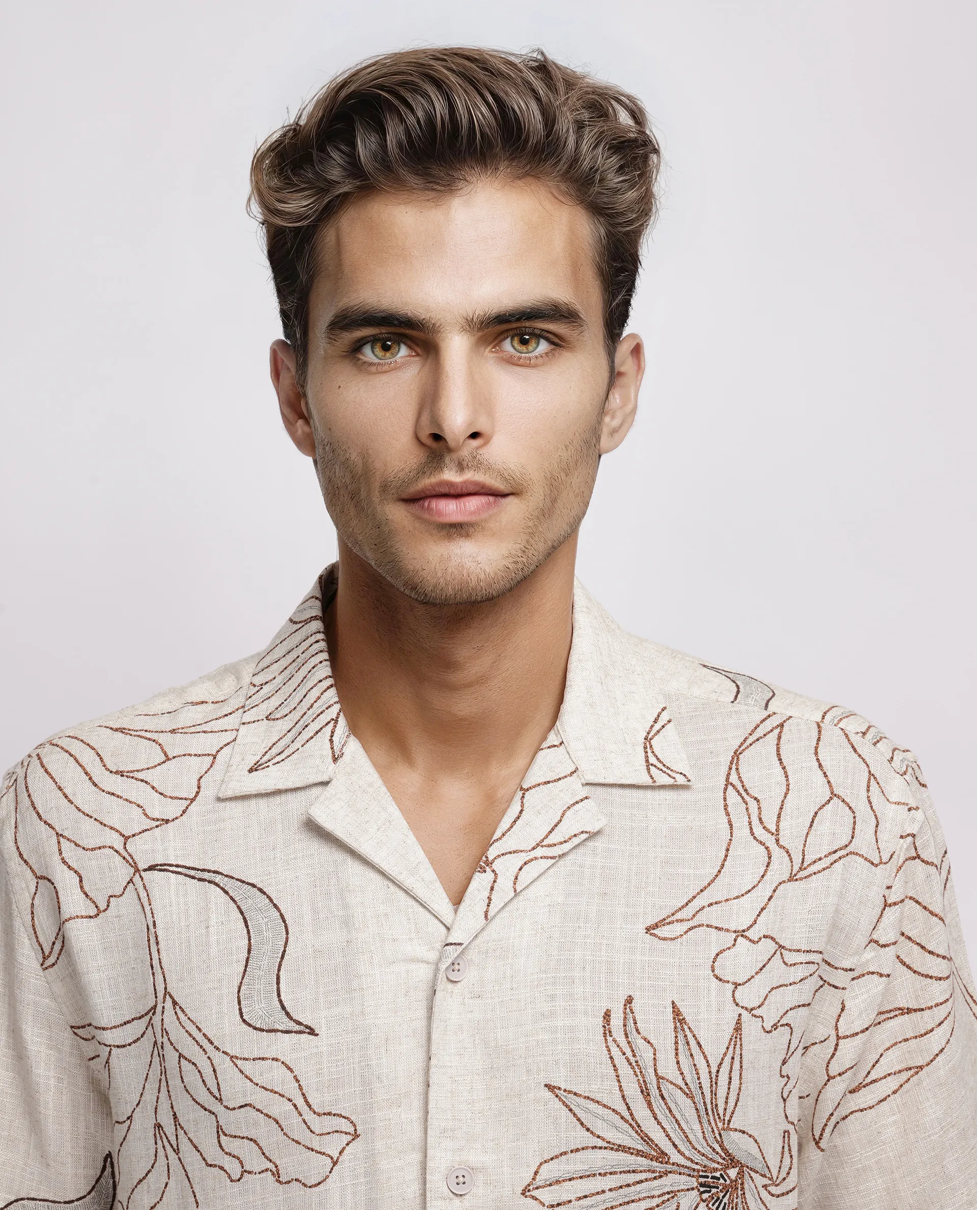 Rare Rabbit Men's Rustel Khaki Viscose Floral Print Relaxed Fit Half Sleeve Cuban Collar Shirt - Image 5