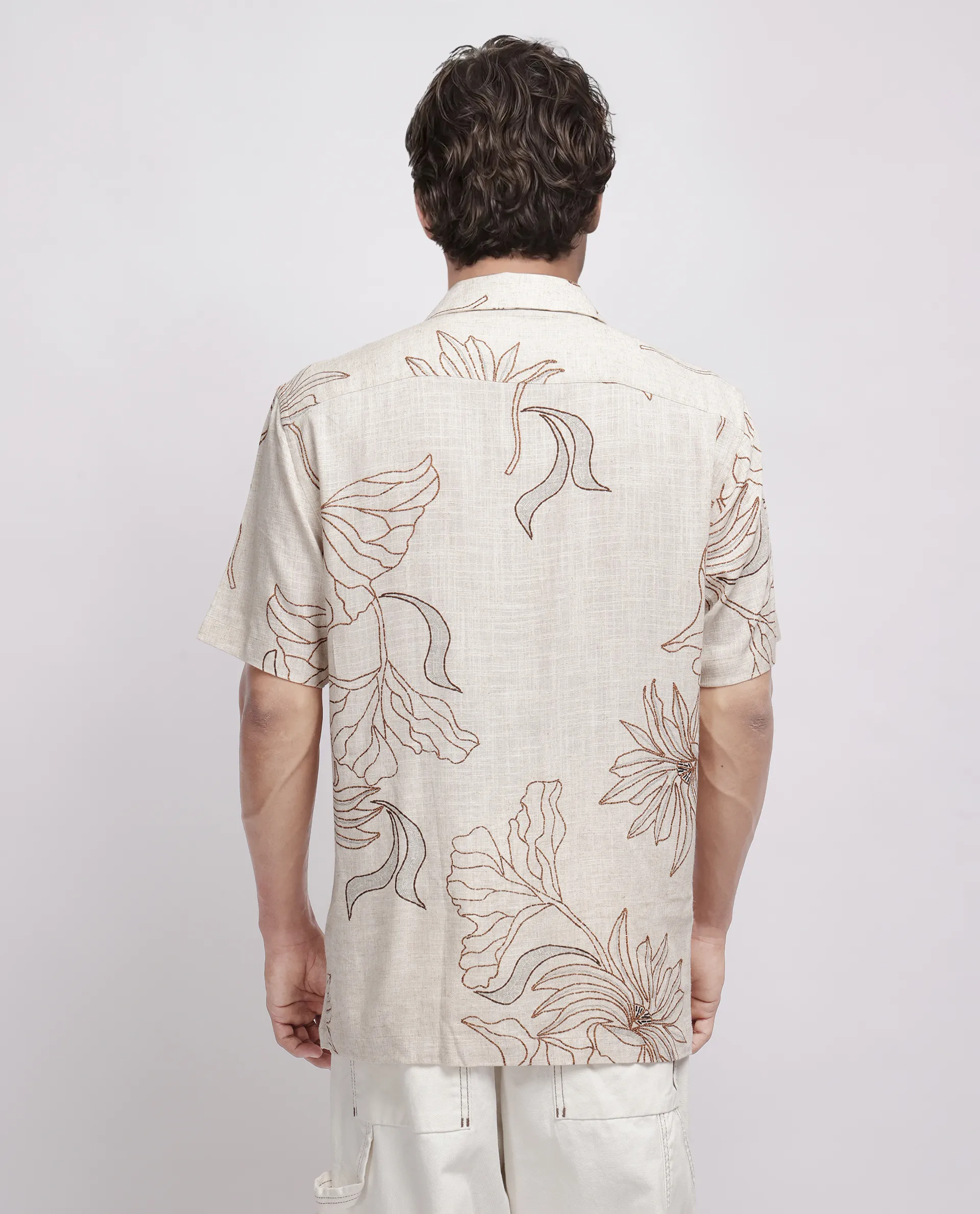 Rare Rabbit Men's Rustel Khaki Viscose Floral Print Relaxed Fit Half Sleeve Cuban Collar Shirt - Image 7