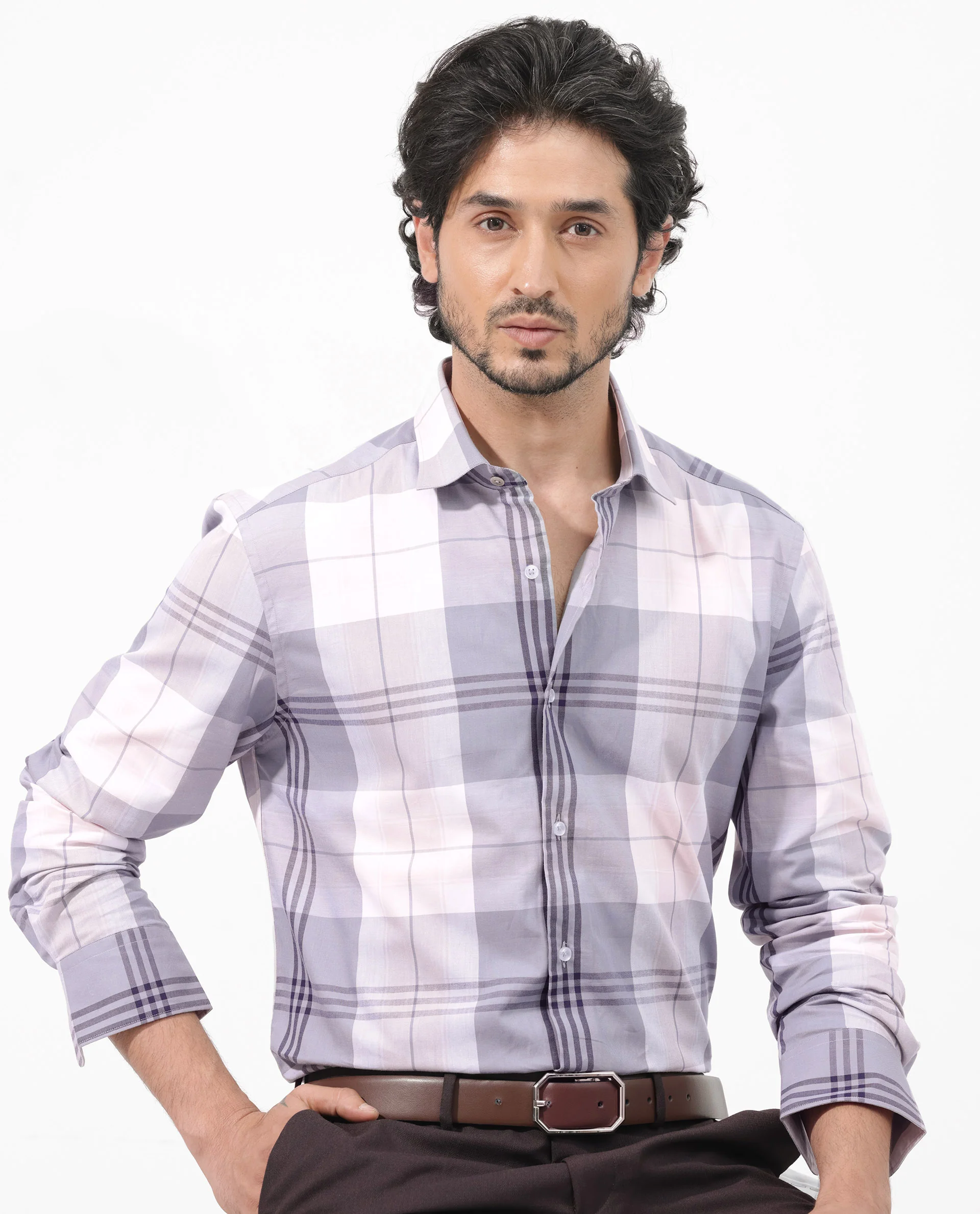 Rare Rabbit Men's Ryett Pink Cotton Checked Print Regular Fit Full Sleeve Collared Shirt