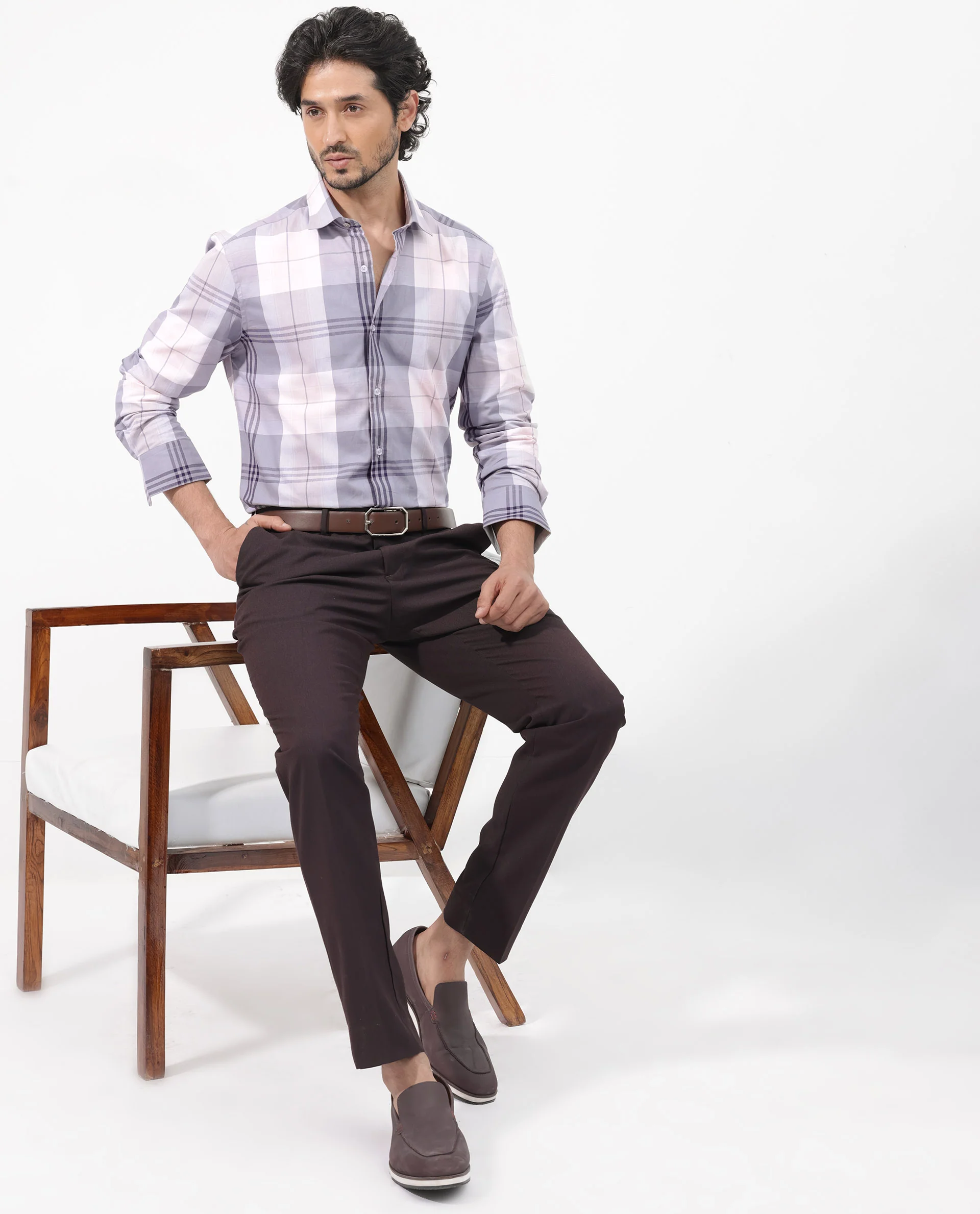 Rare Rabbit Men's Ryett Pink Cotton Checked Print Regular Fit Full Sleeve Collared Shirt - Image 2