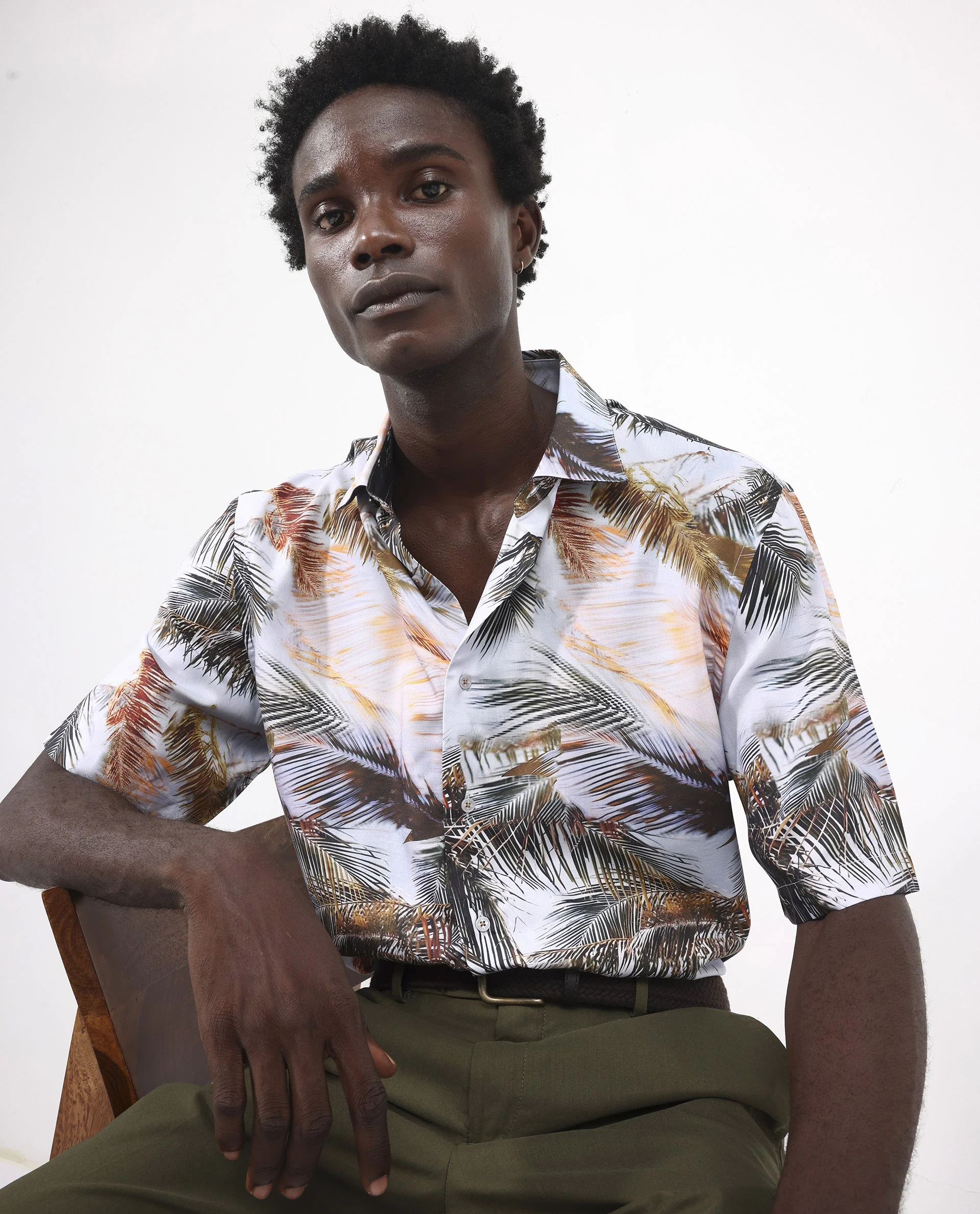 Rare Rabbit Men's Saiph Pastel Purple Viscose Tropical Print Boxy Fit Half Sleeve Collared Shirt