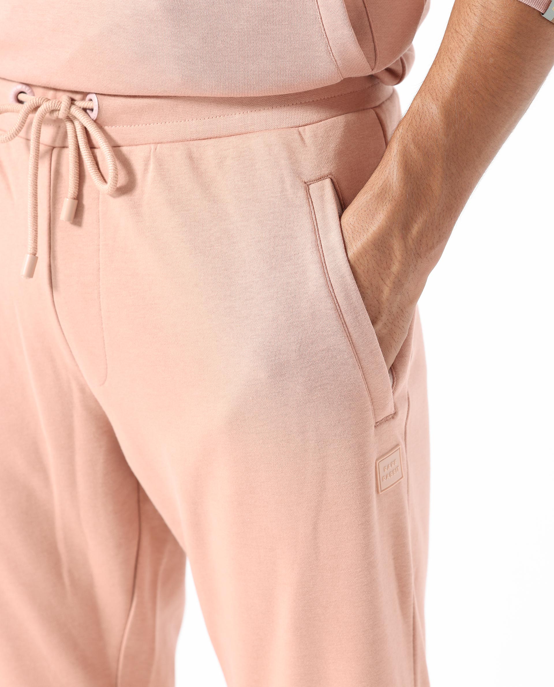 Rare Rabbit Men's Saku Peach Cotton Plain Regular Fit Joggers - Image 4