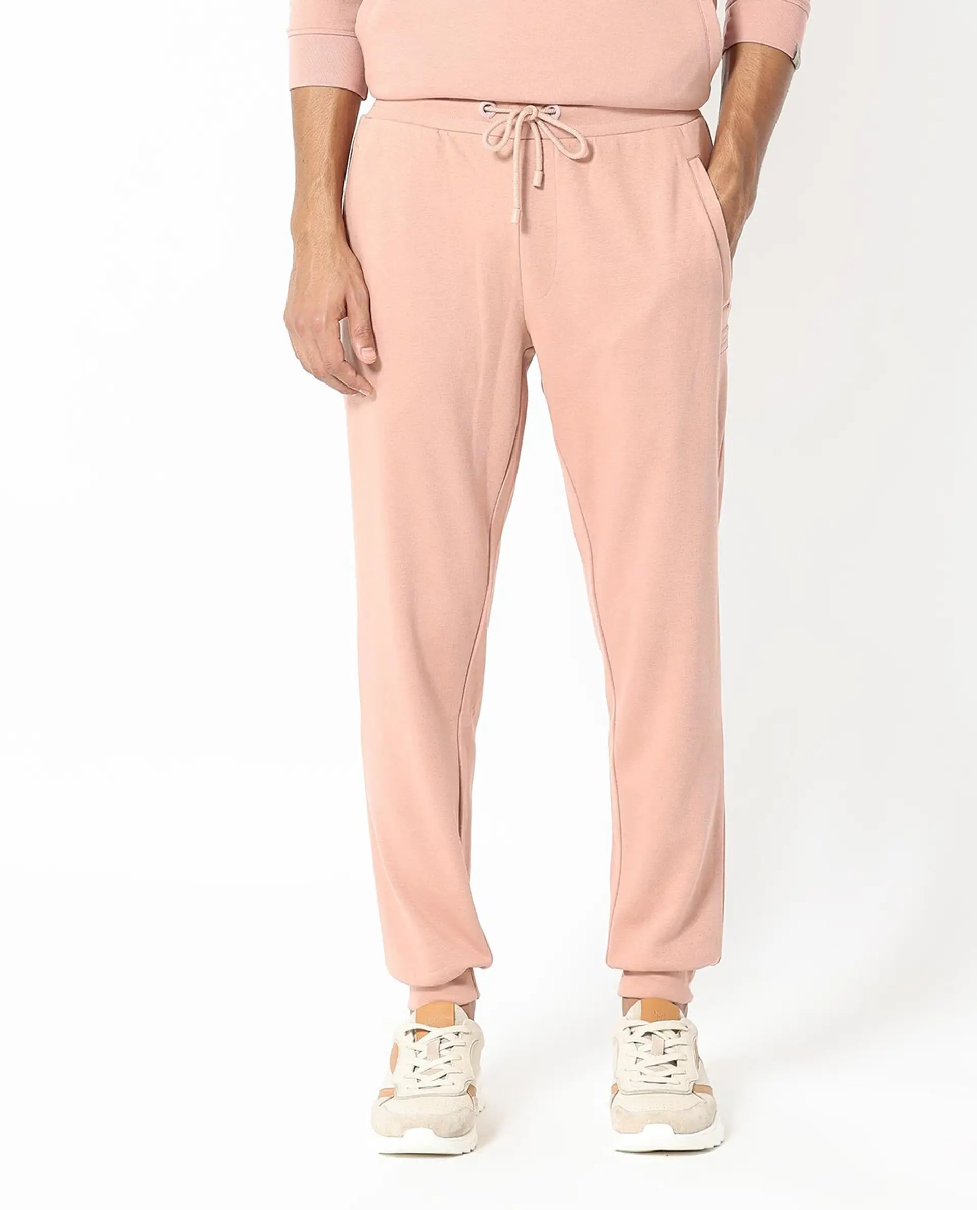 Rare Rabbit Men's Saku Peach Cotton Plain Regular Fit Joggers - Image 9