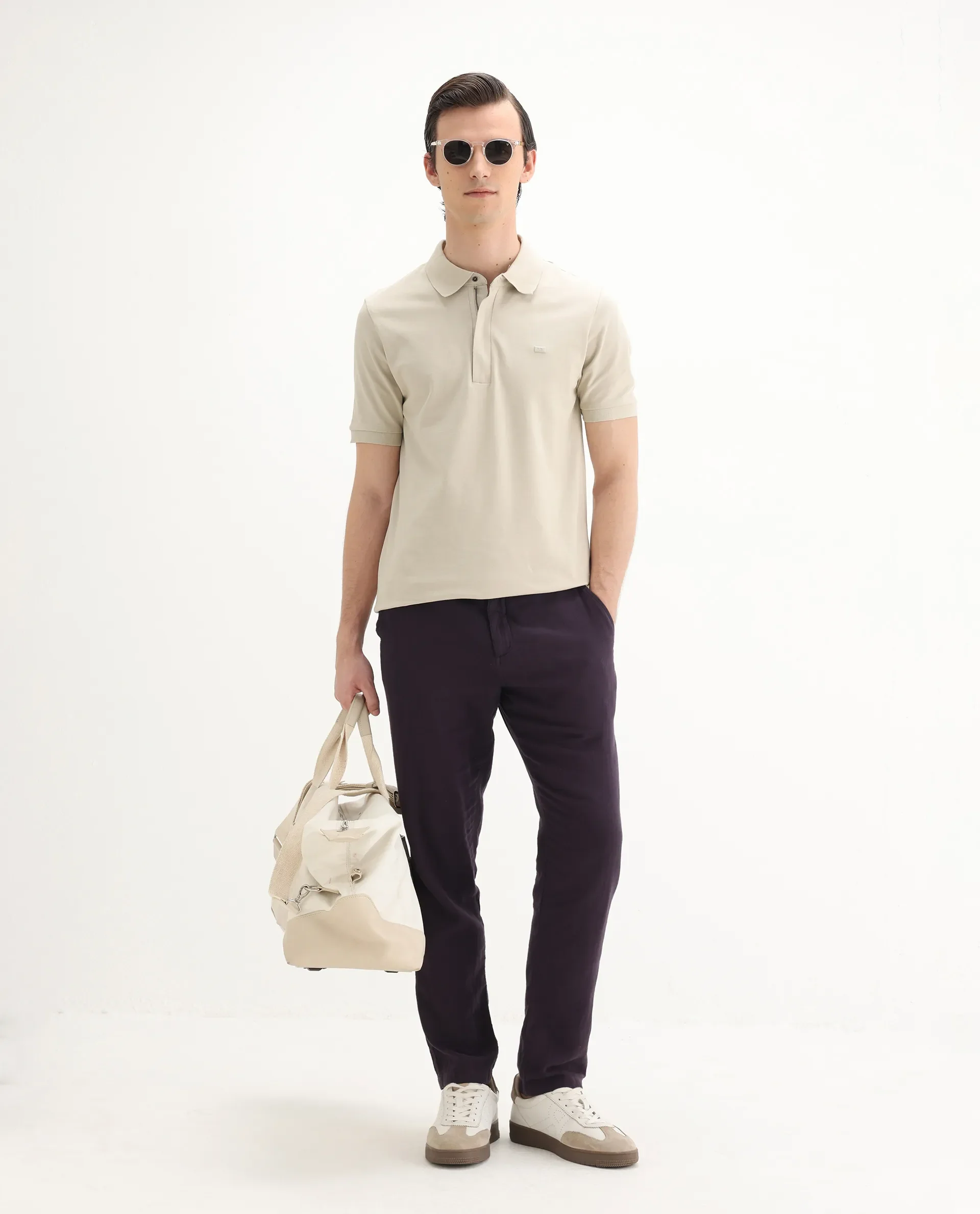 Rare Rabbit Men's Salis-25 Beige Cotton Plain Regular Fit Half Sleeve Polo - Image 2