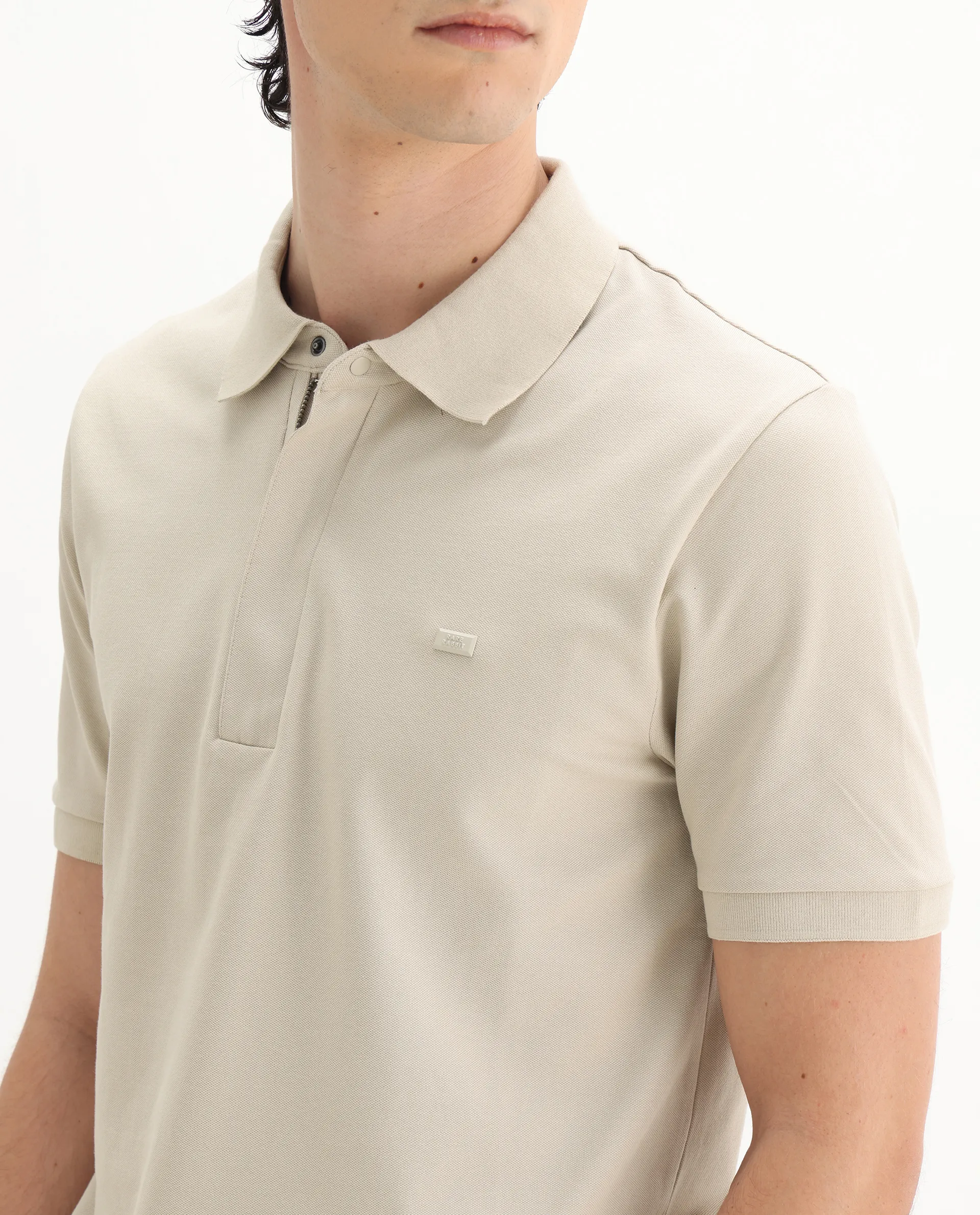 Rare Rabbit Men's Salis-25 Beige Cotton Plain Regular Fit Half Sleeve Polo - Image 3
