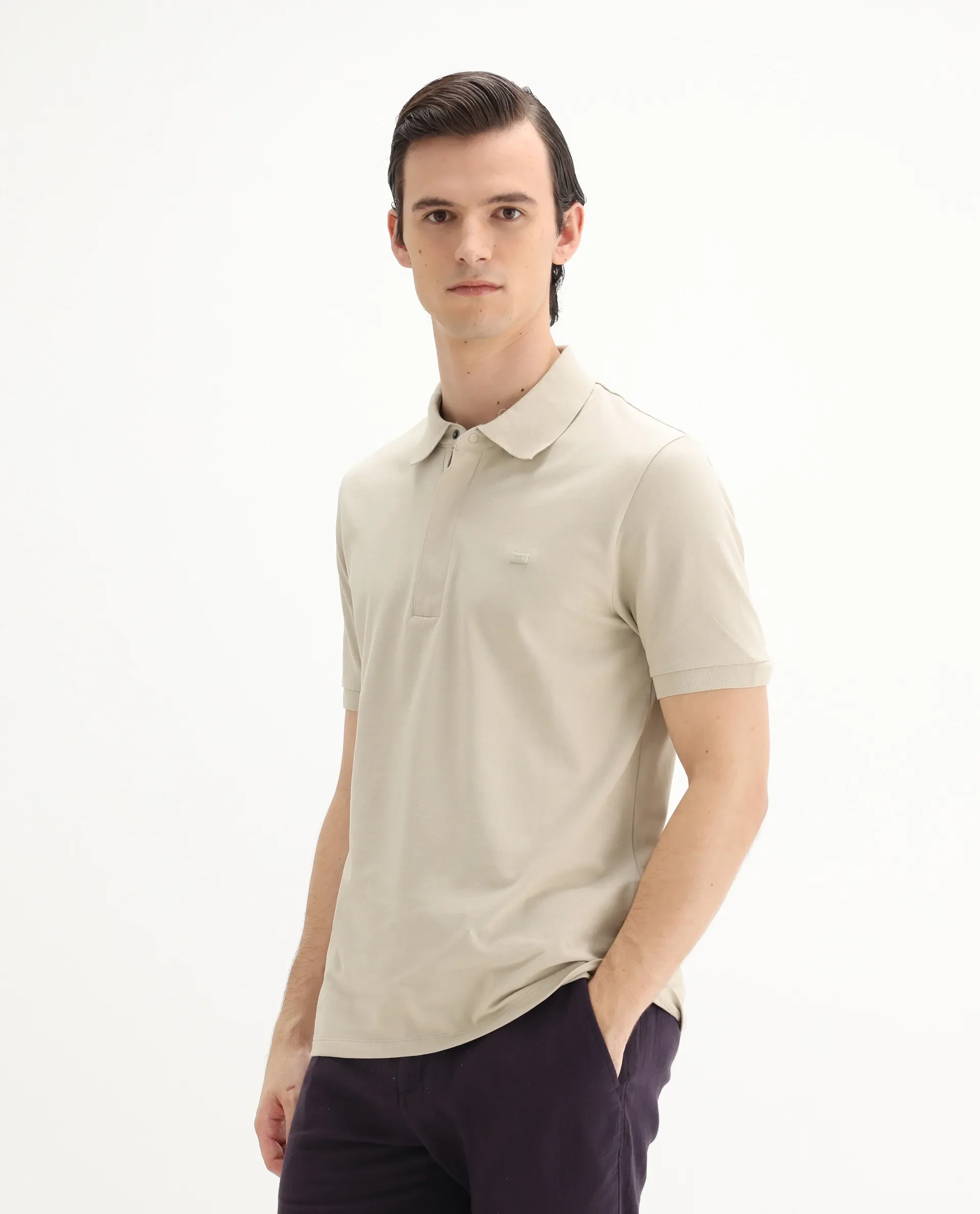 Rare Rabbit Men's Salis-25 Beige Cotton Plain Regular Fit Half Sleeve Polo - Image 5