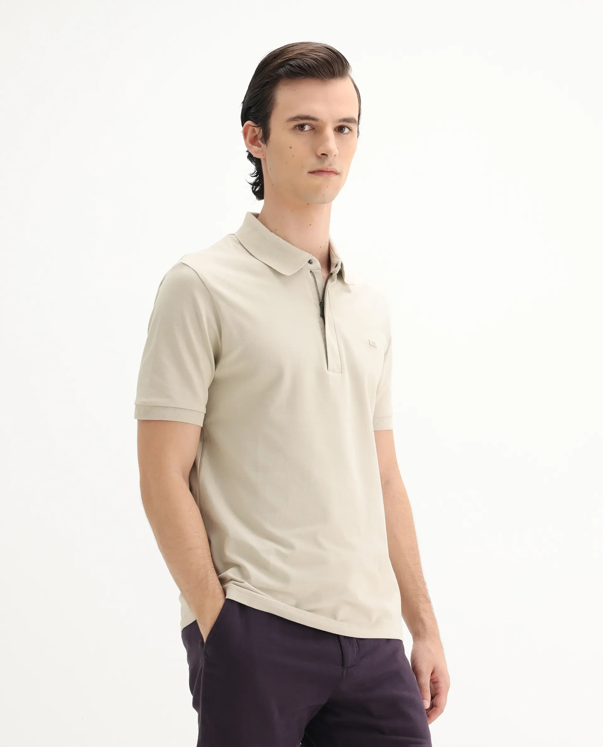 Rare Rabbit Men's Salis-25 Beige Cotton Plain Regular Fit Half Sleeve Polo - Image 6