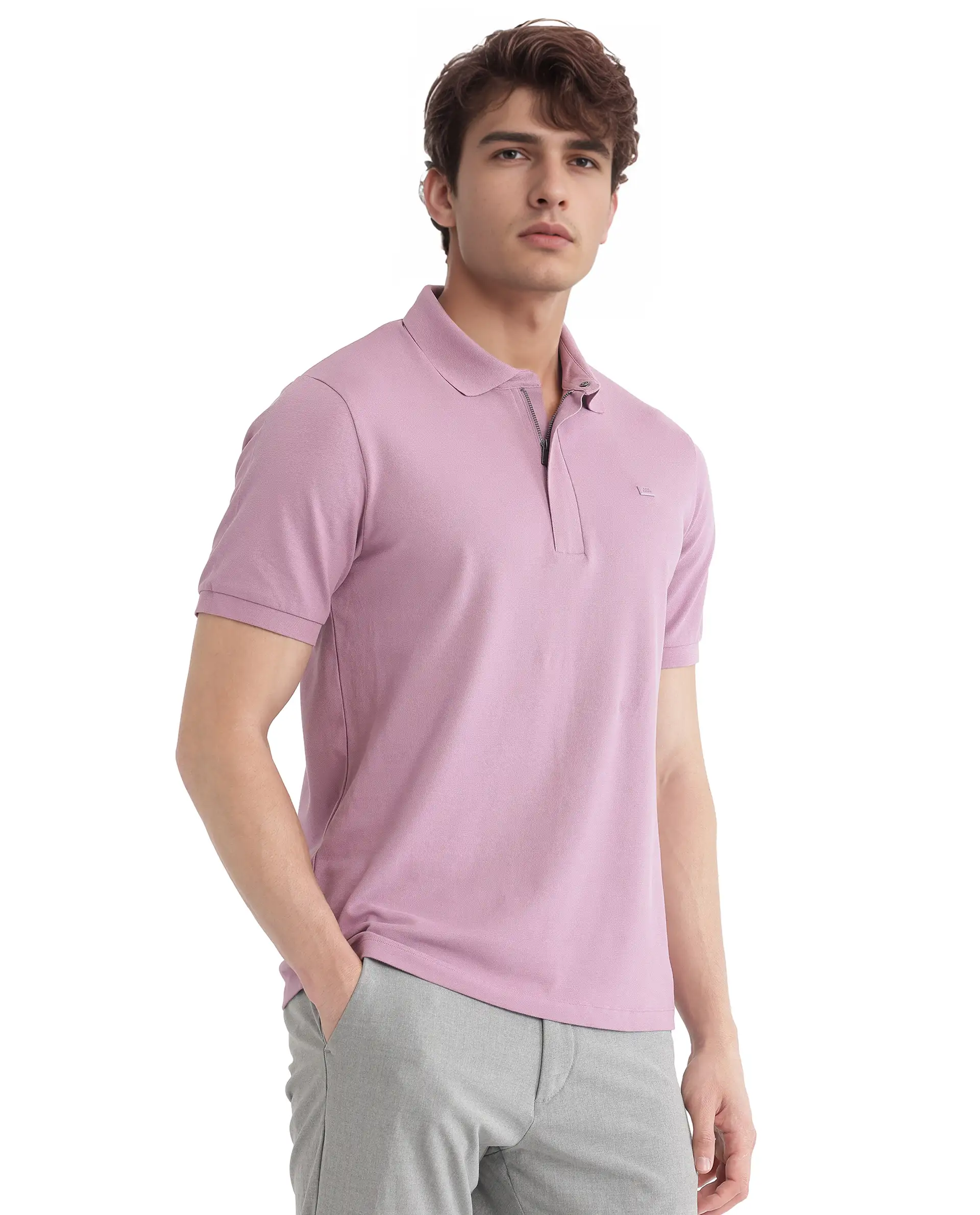 Rare Rabbit Men's Salis-25 Dusky Pink Cotton Plain Regular Fit Half Sleeve Polo - Image 8