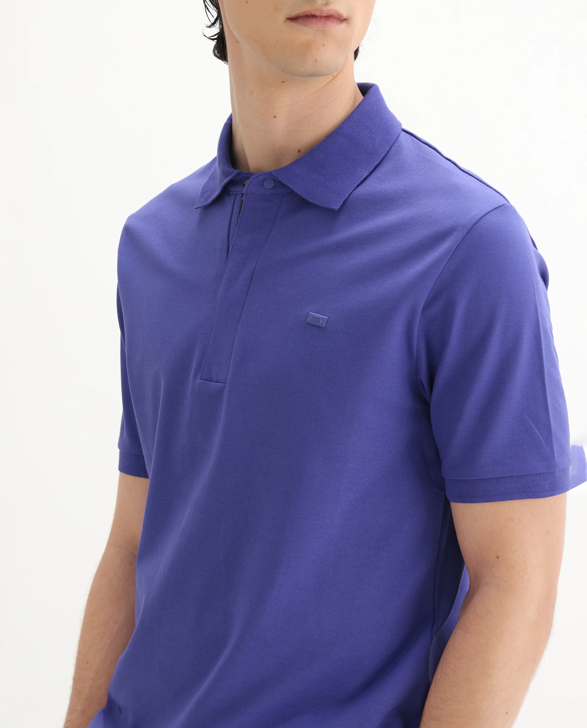 Rare Rabbit Men's Salis-25 Purple Cotton Plain Regular Fit Half Sleeve Polo - Image 3