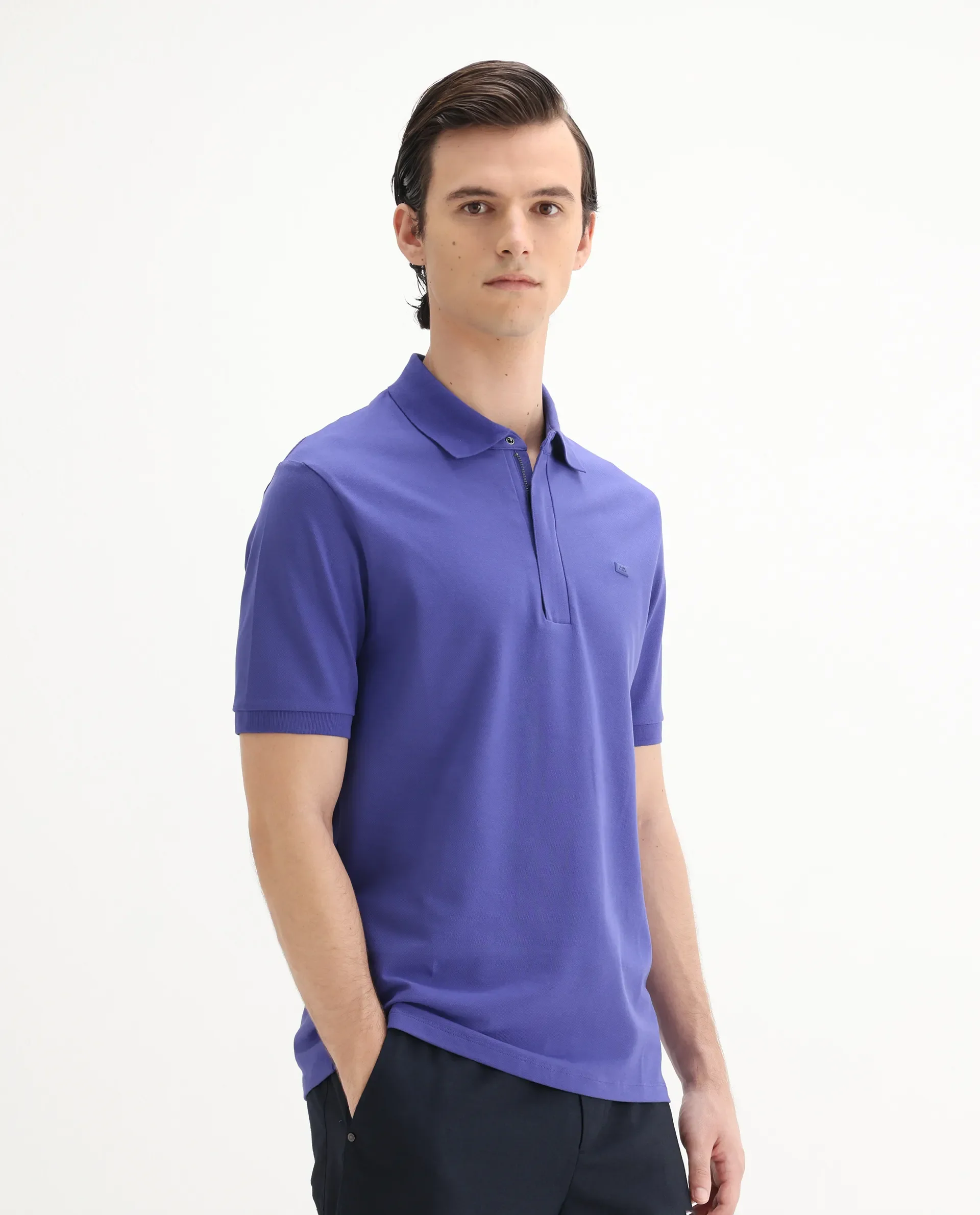 Rare Rabbit Men's Salis-25 Purple Cotton Plain Regular Fit Half Sleeve Polo - Image 5