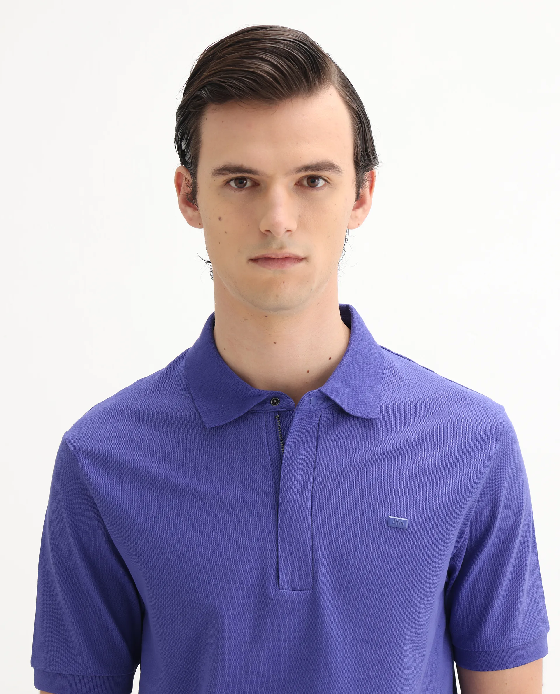 Rare Rabbit Men's Salis-25 Purple Cotton Plain Regular Fit Half Sleeve Polo - Image 6