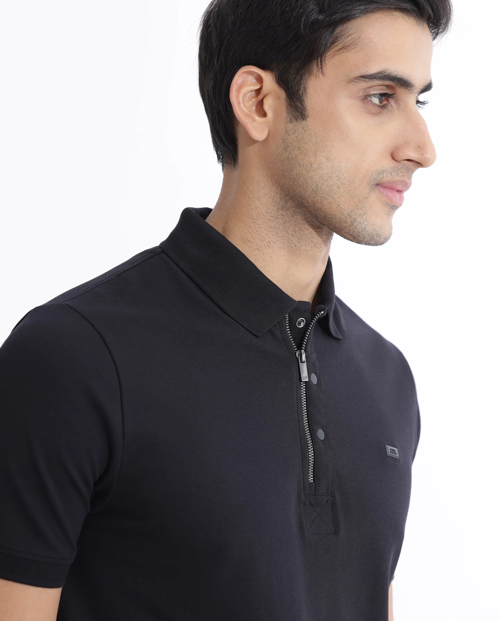 Rare Rabbit Men's Salis-2 Black Cotton Plain Regular Fit Half Sleeve Polo - Image 4