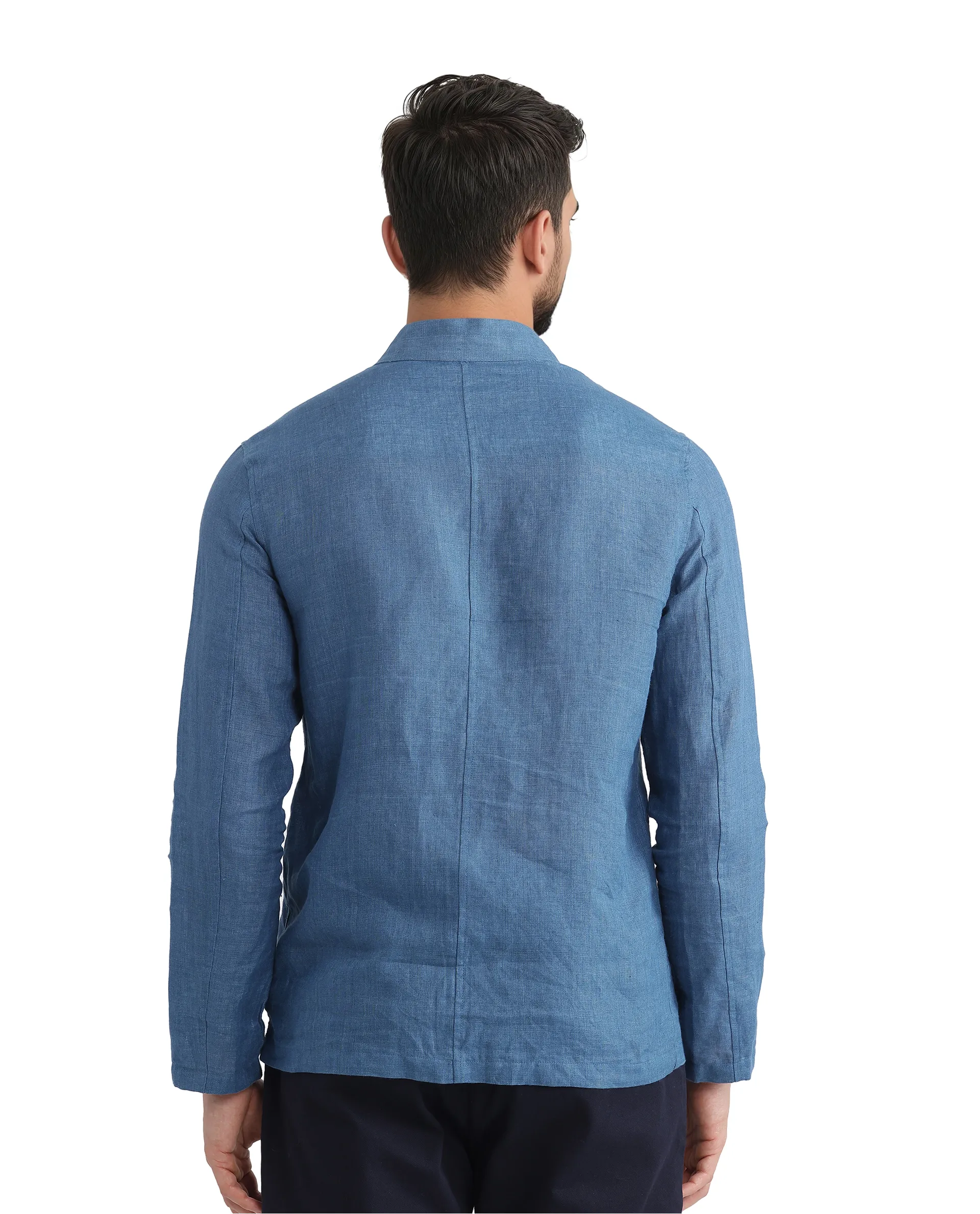 Rare Rabbit Men's Sash Blue Plain Relaxed Fit Full Sleeve Mandarin Collar Jacket - Image 4